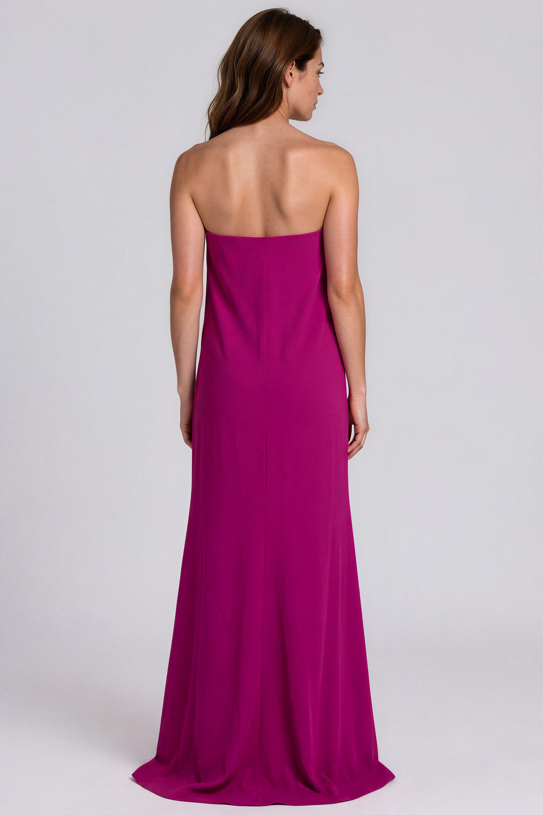 Strapless Ruffle Bow Column Crepe Gown