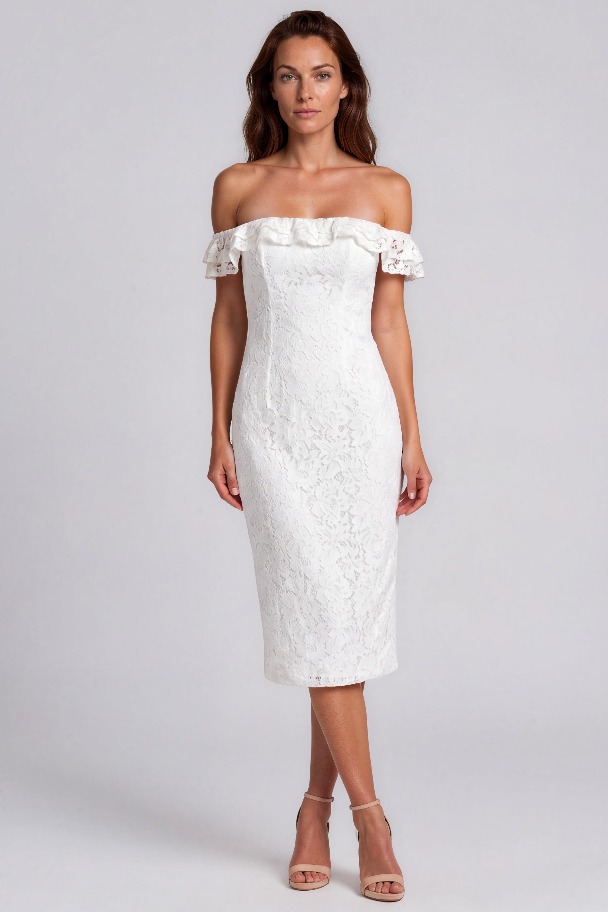 Off The Shoulder Lace Sheath Cocktail Dress Cocktail Rene Ruiz Collection