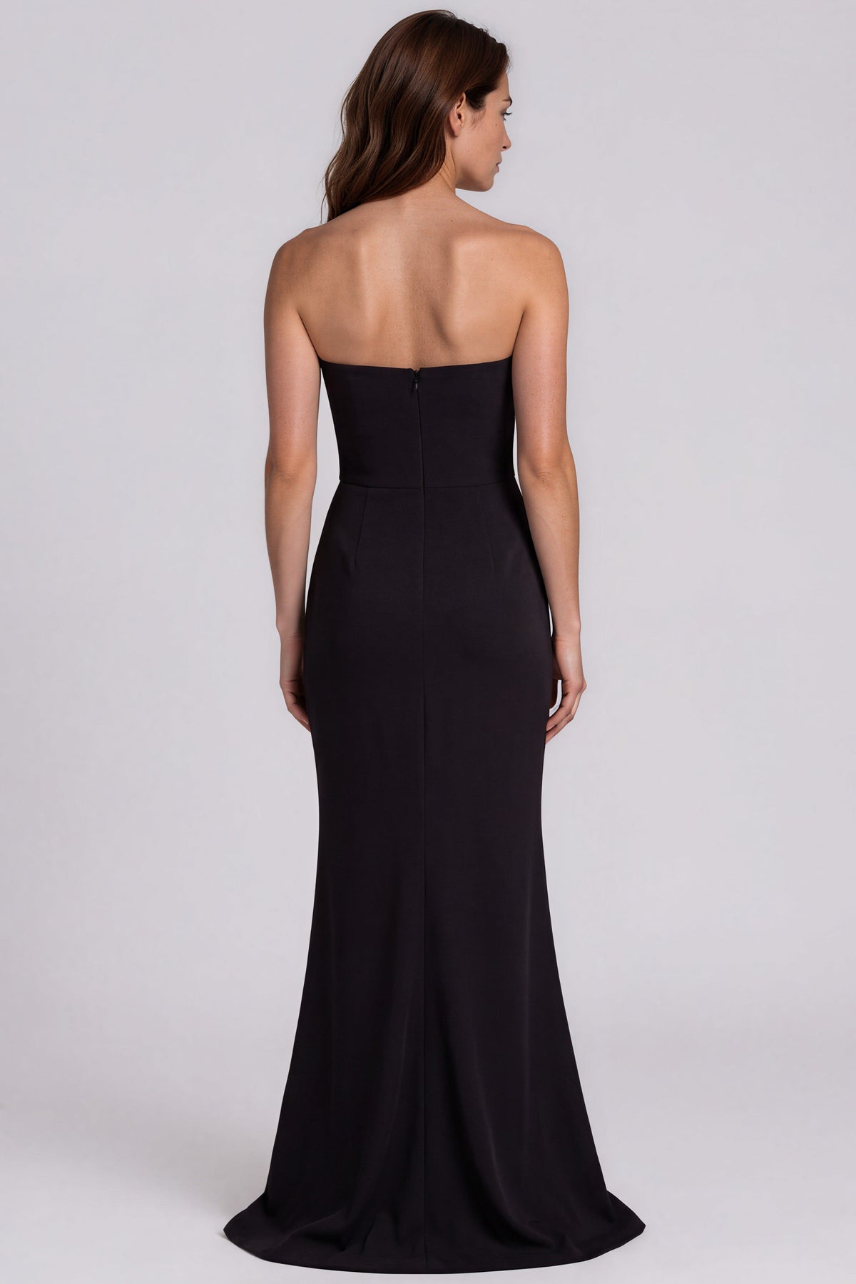 Strapless 3D Rose Appliqué Crepe Fit And Flare Gown Gown Rene Ruiz Collection