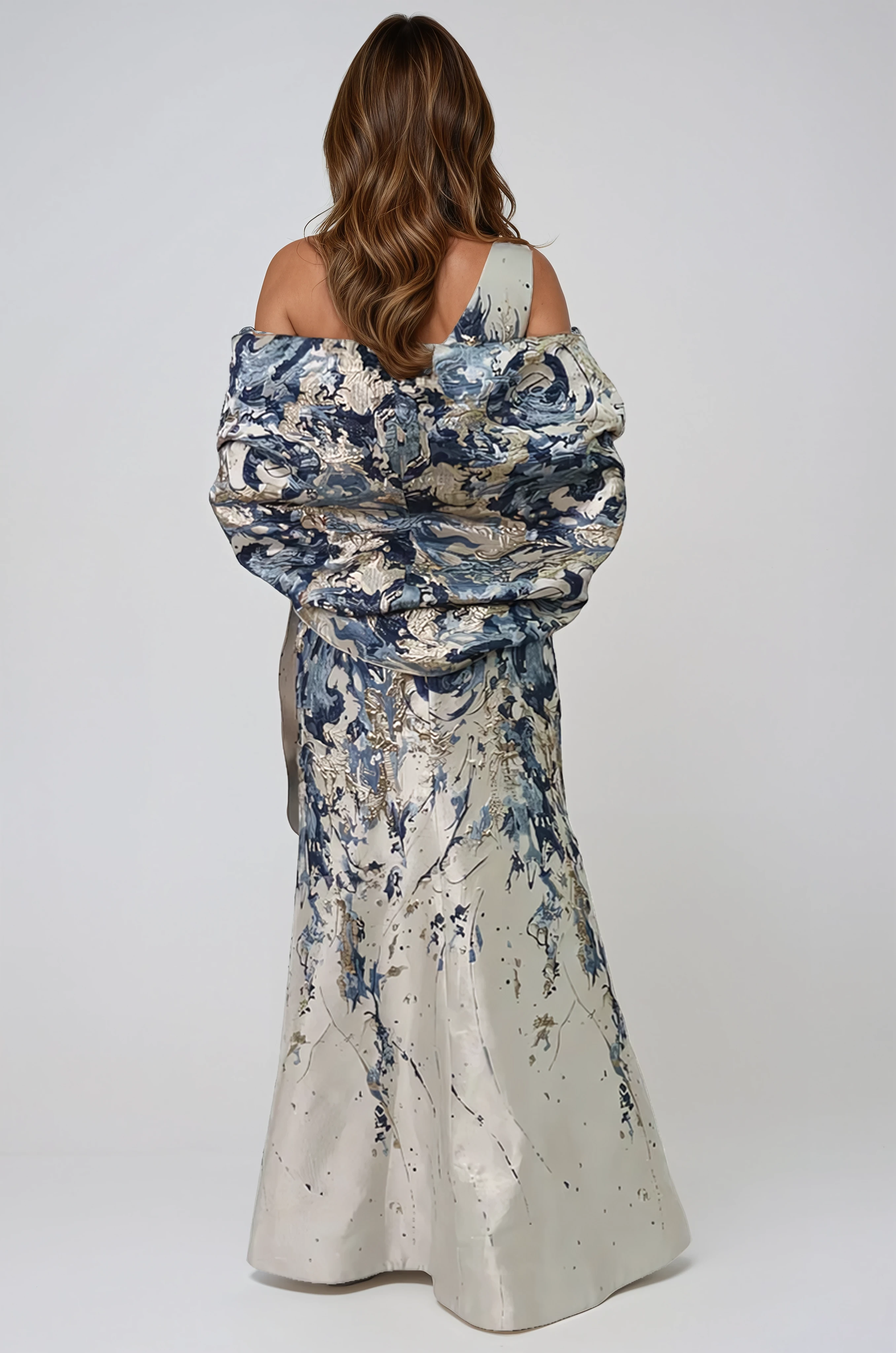 Brocade Shawl with Abstract Floral Pattern Accessory Rene Ruiz Collection