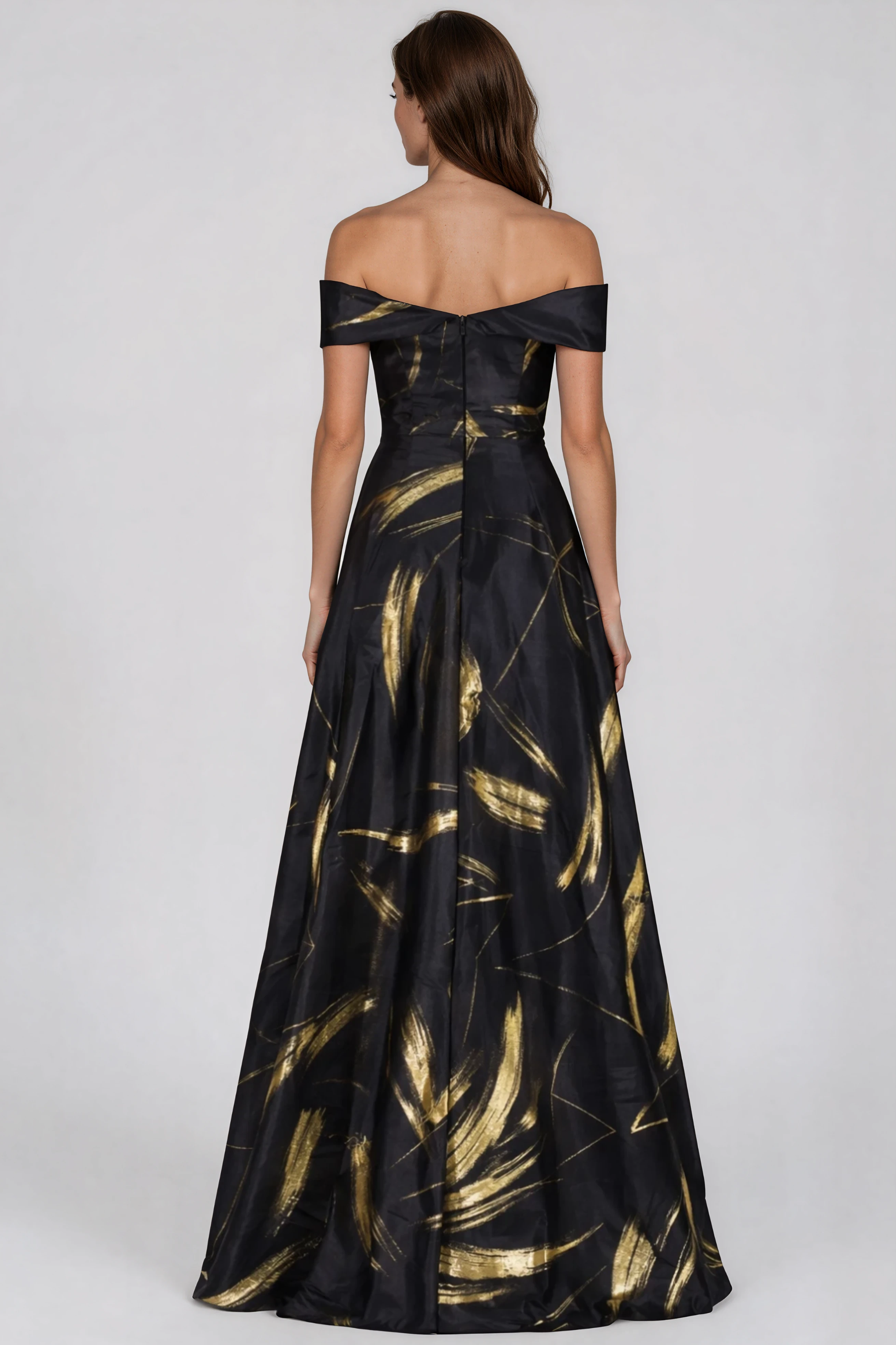 Off The Shoulder Brocade Gown Gown Rene Ruiz Collection