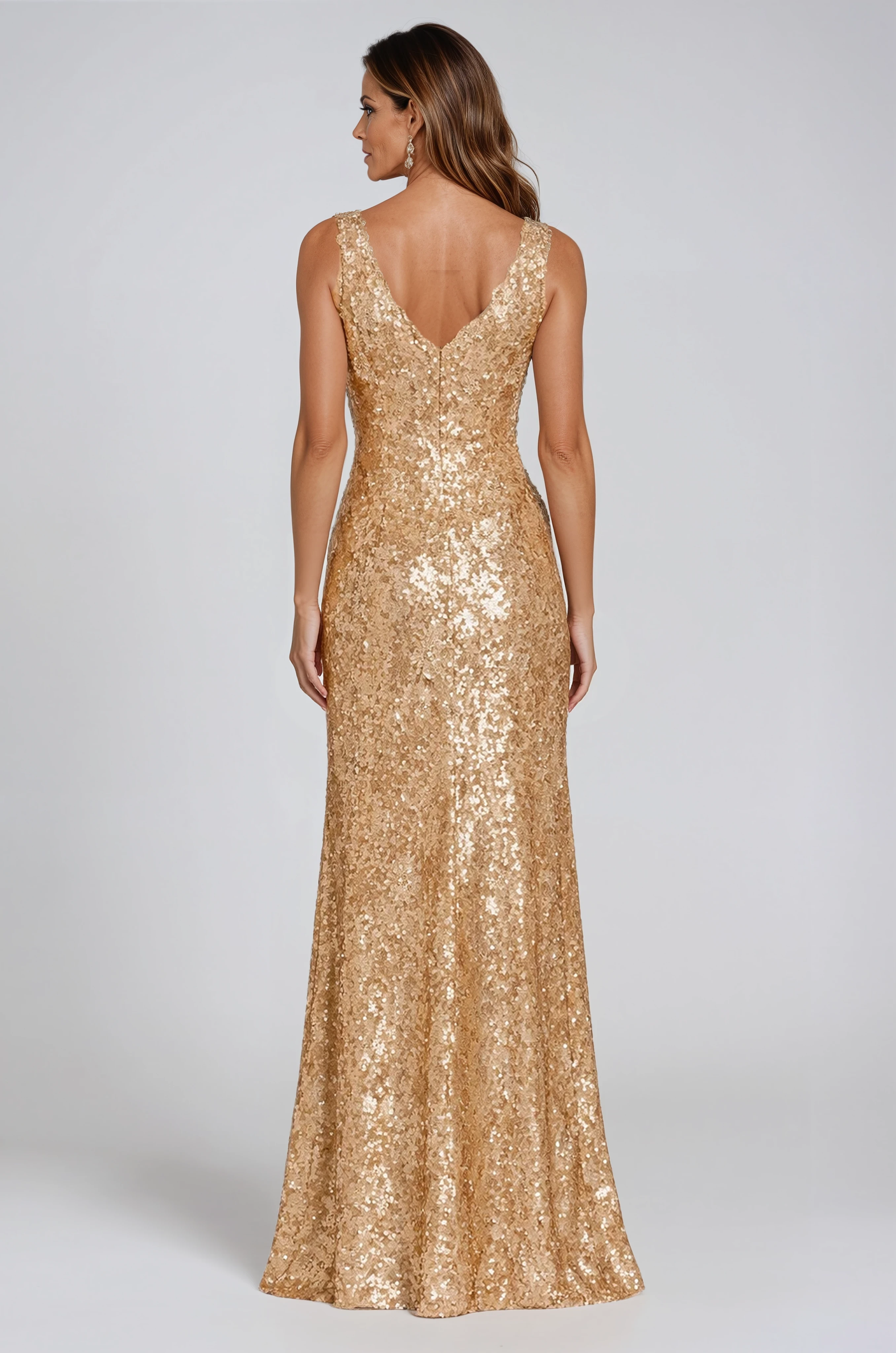 V-Neck Sequin Lace Fit And Flare Gown