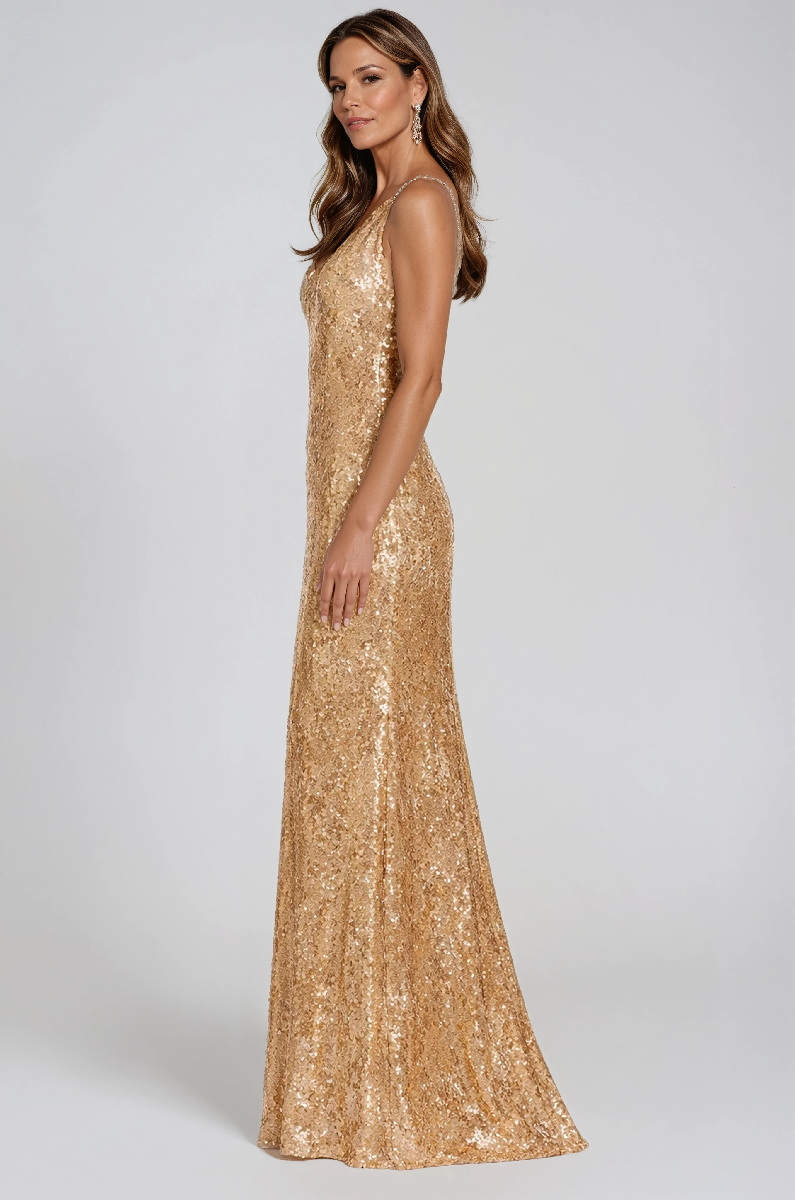 V-Neck Sequin Lace Fit And Flare Gown Gown Rene Ruiz Collection