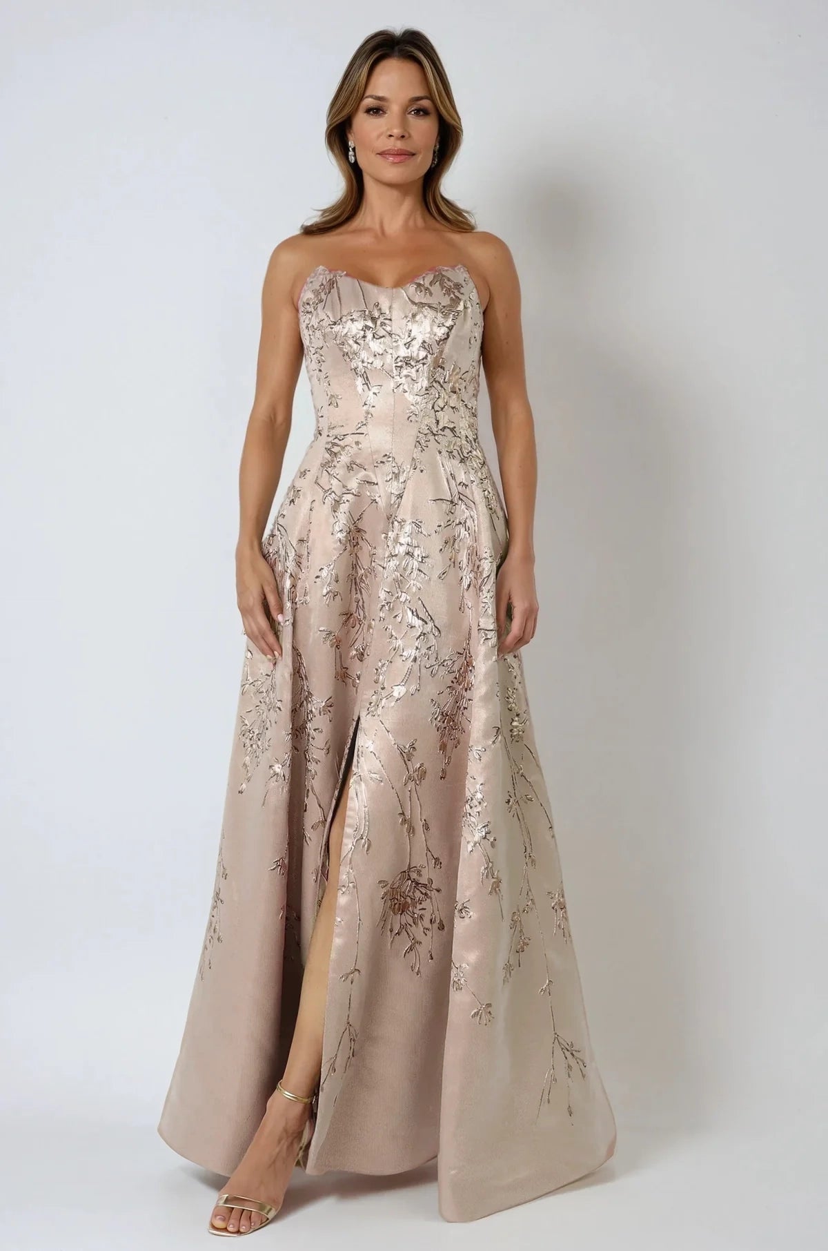 Sweetheart A-Line Brocade Gown With Slit