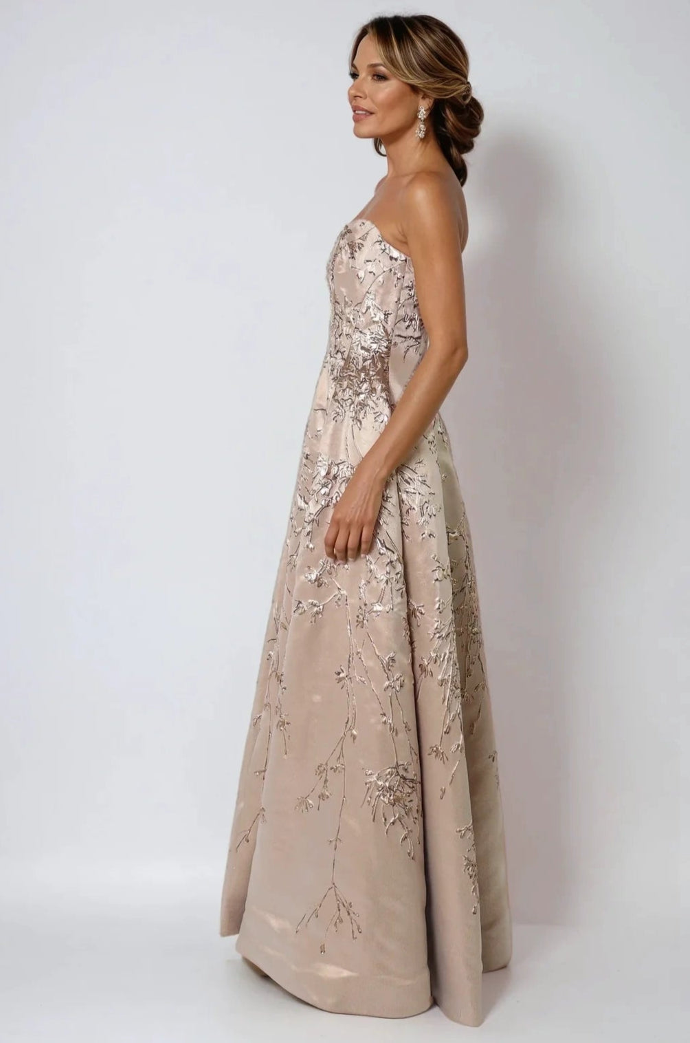Sweetheart A-Line Brocade Gown With Slit Gown Rene Ruiz Collection
