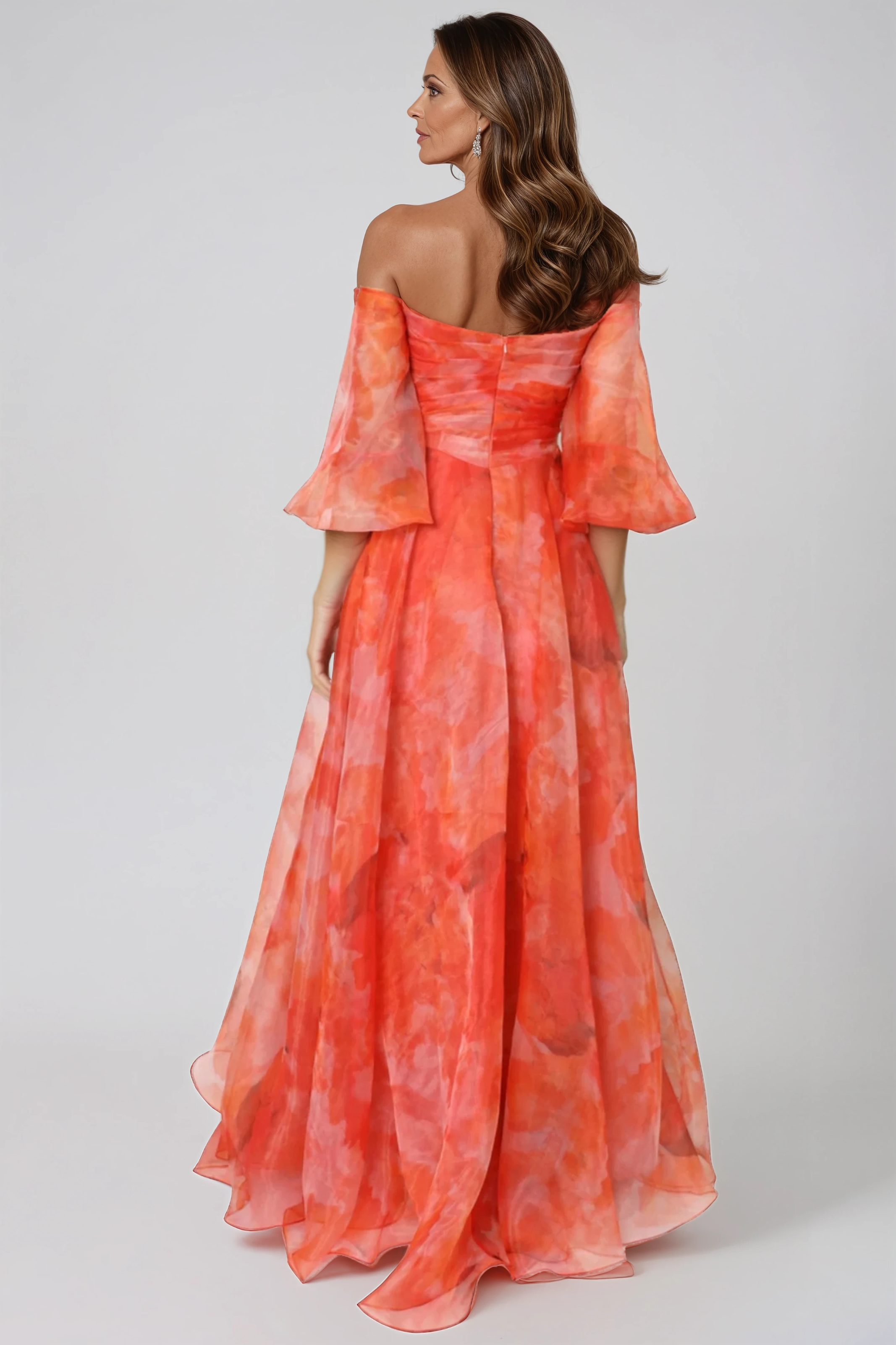 3/4 Puff Sleeve Organza Gown Gown Rene Ruiz Collection