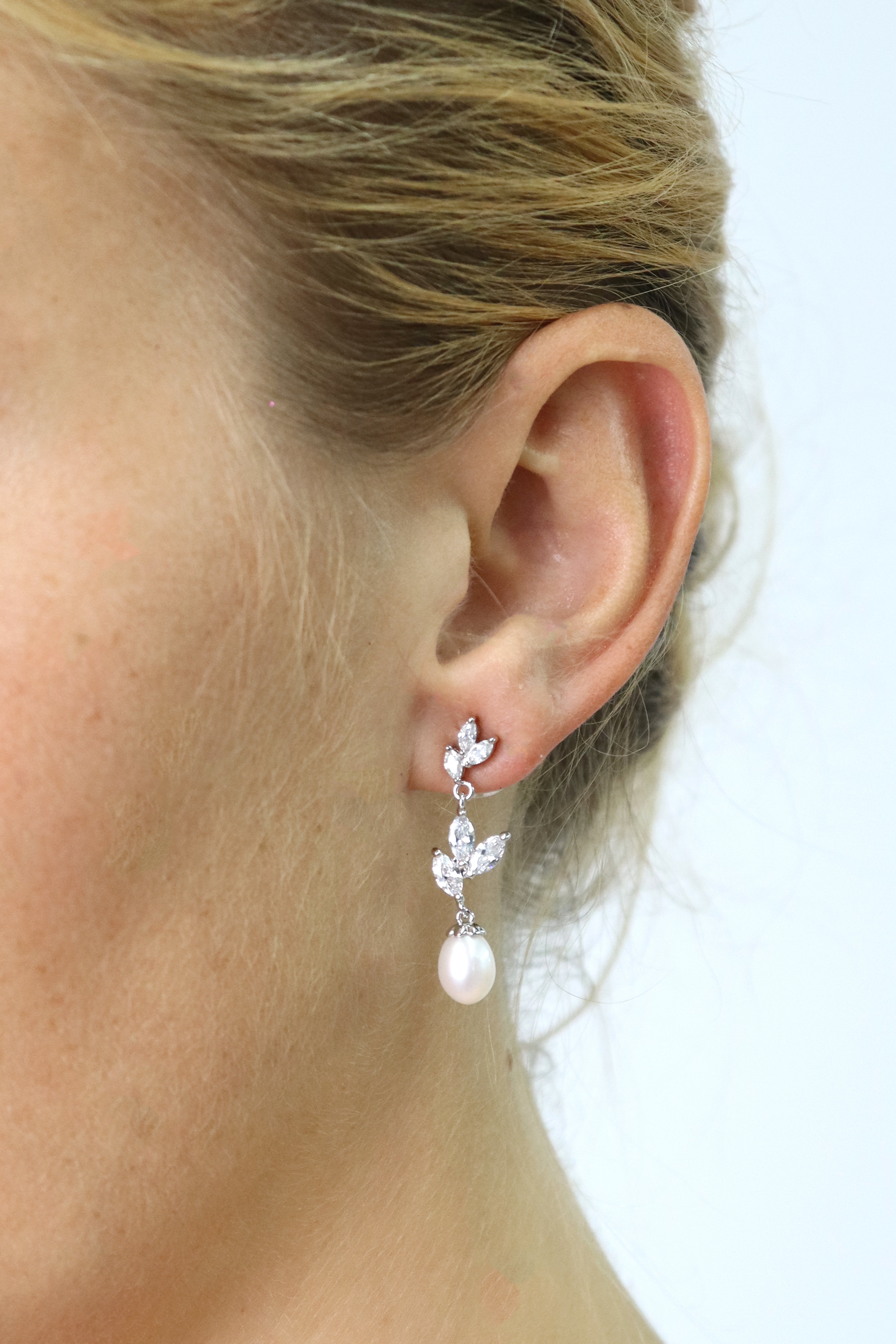 Marquise Cut Stone With Pearl Drop Earrings  