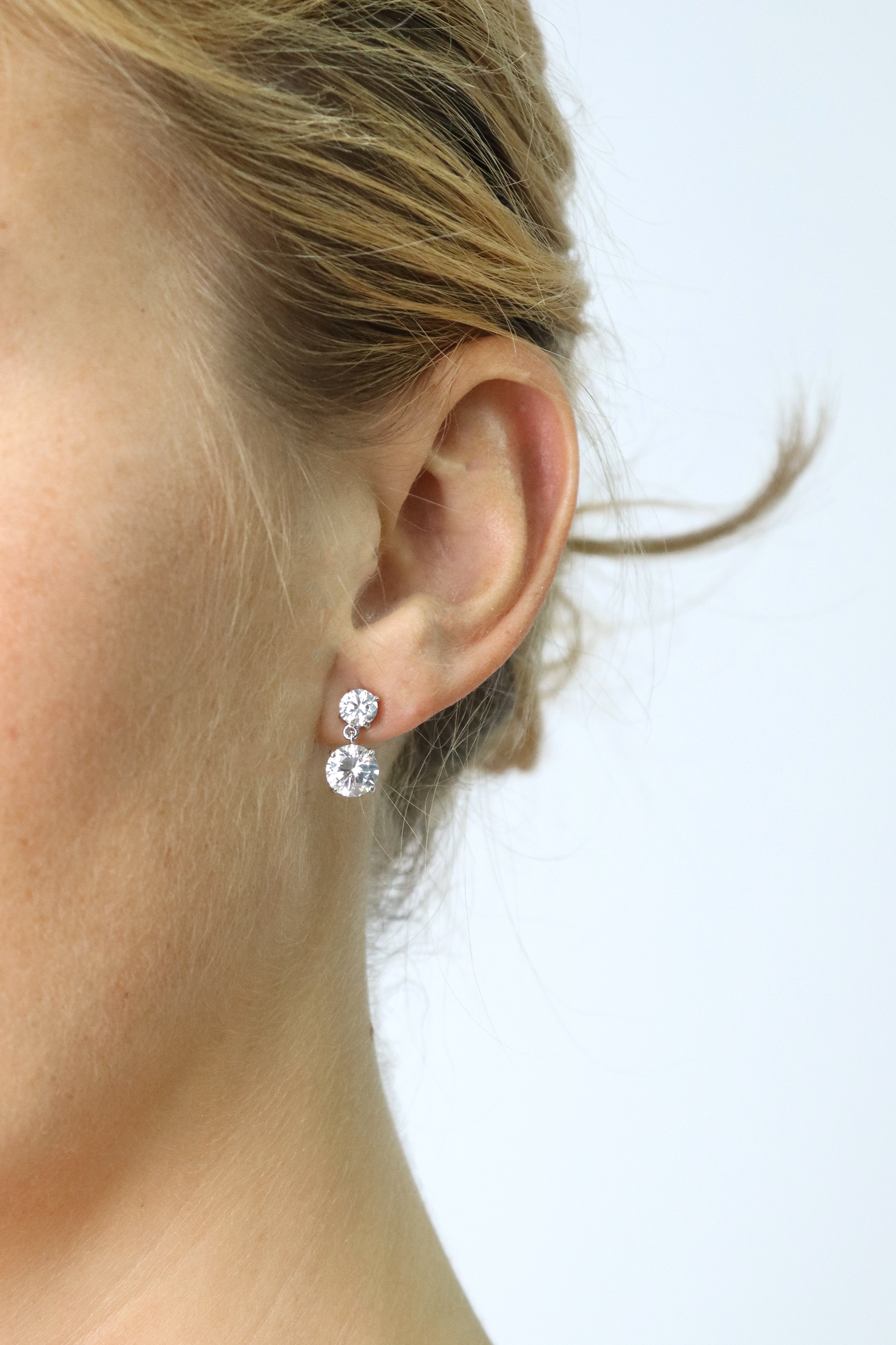 Silver Plated Clear Crystal Dangling Earrings  