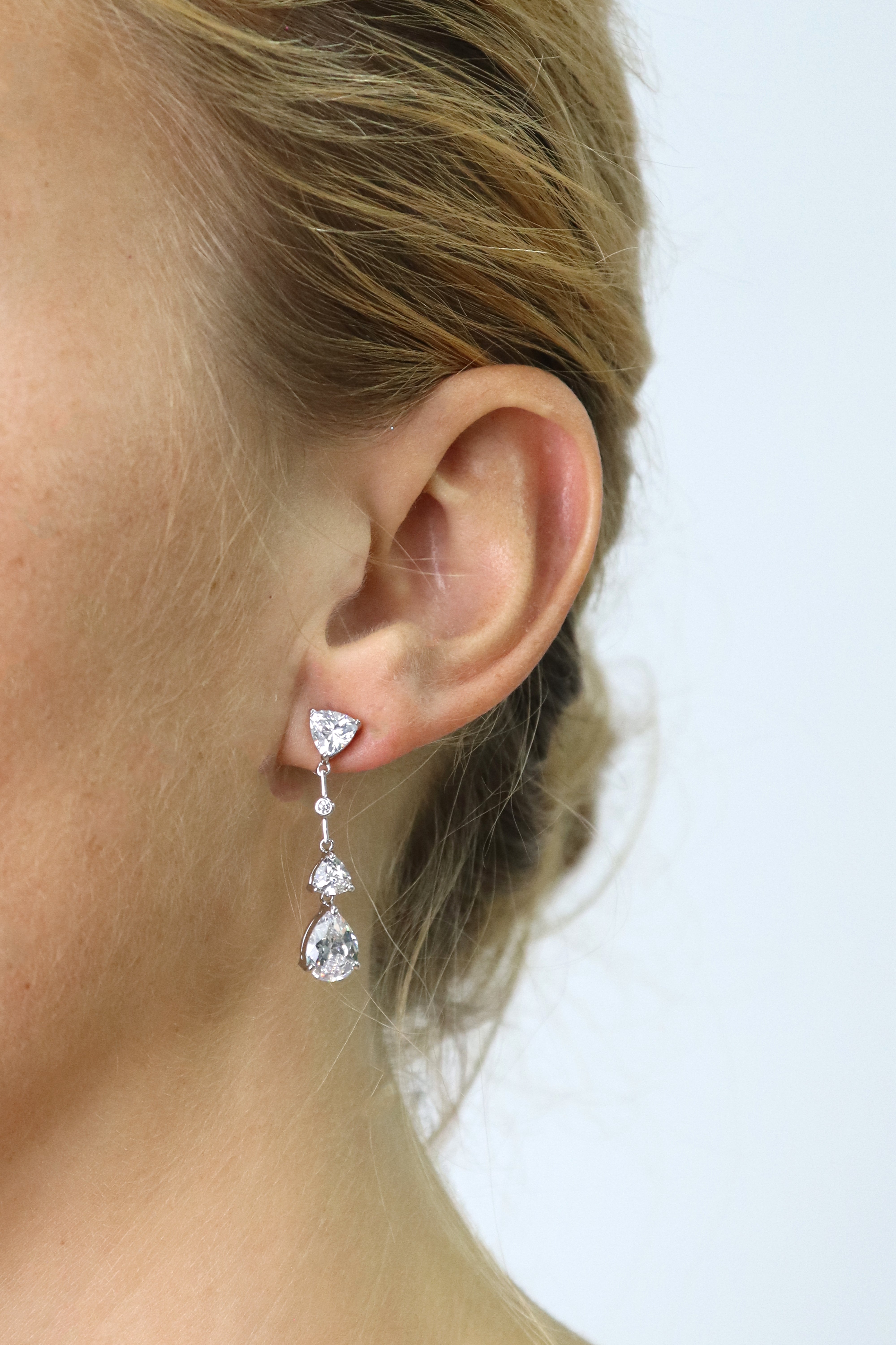 Asymmetric Long Silver Pear Drop Earrings  