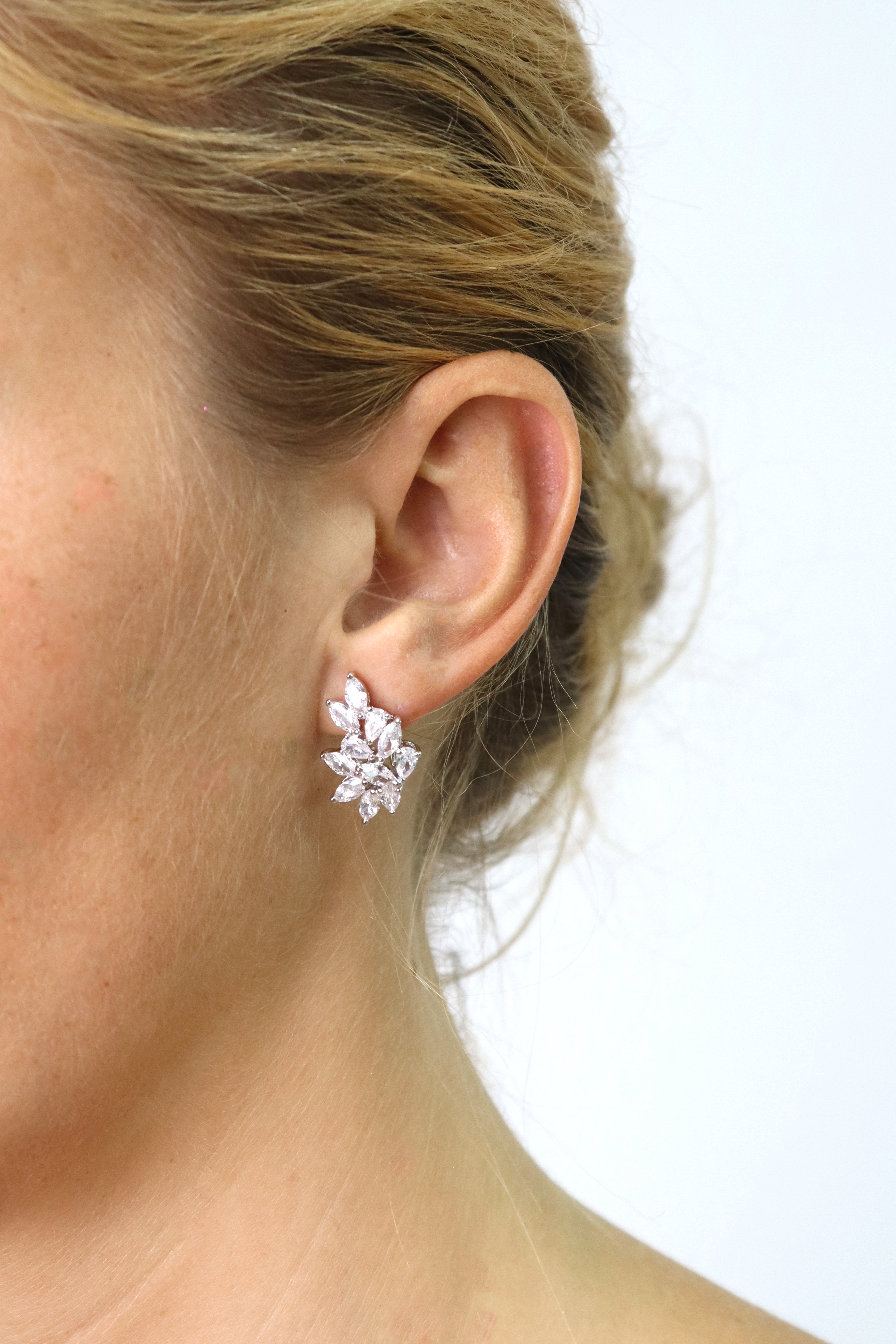 Pear Marquise Silver Plated Cluster Stud Earrings  