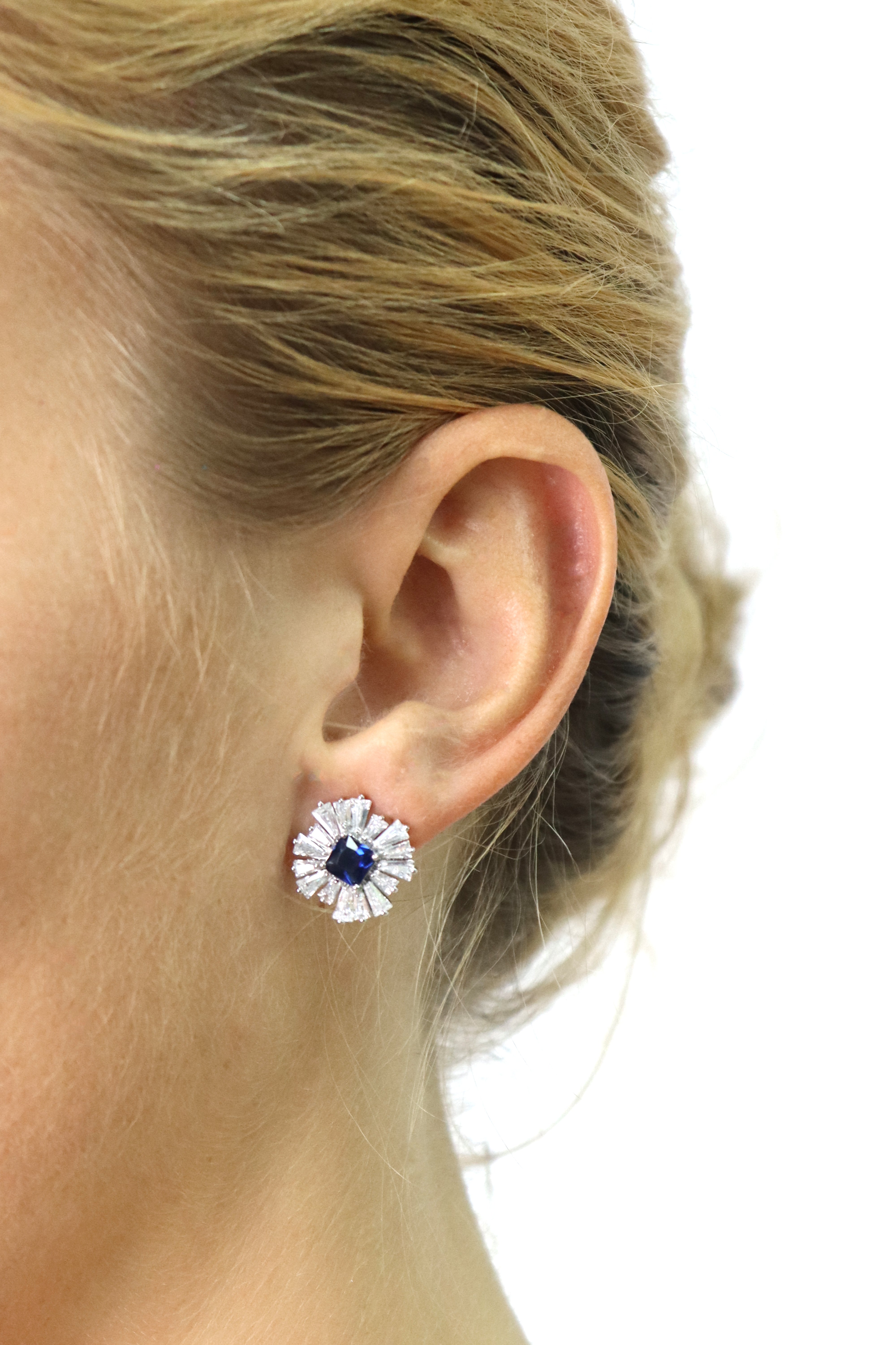 Marquise Cut Sunburst Sapphire Stud Earrings  