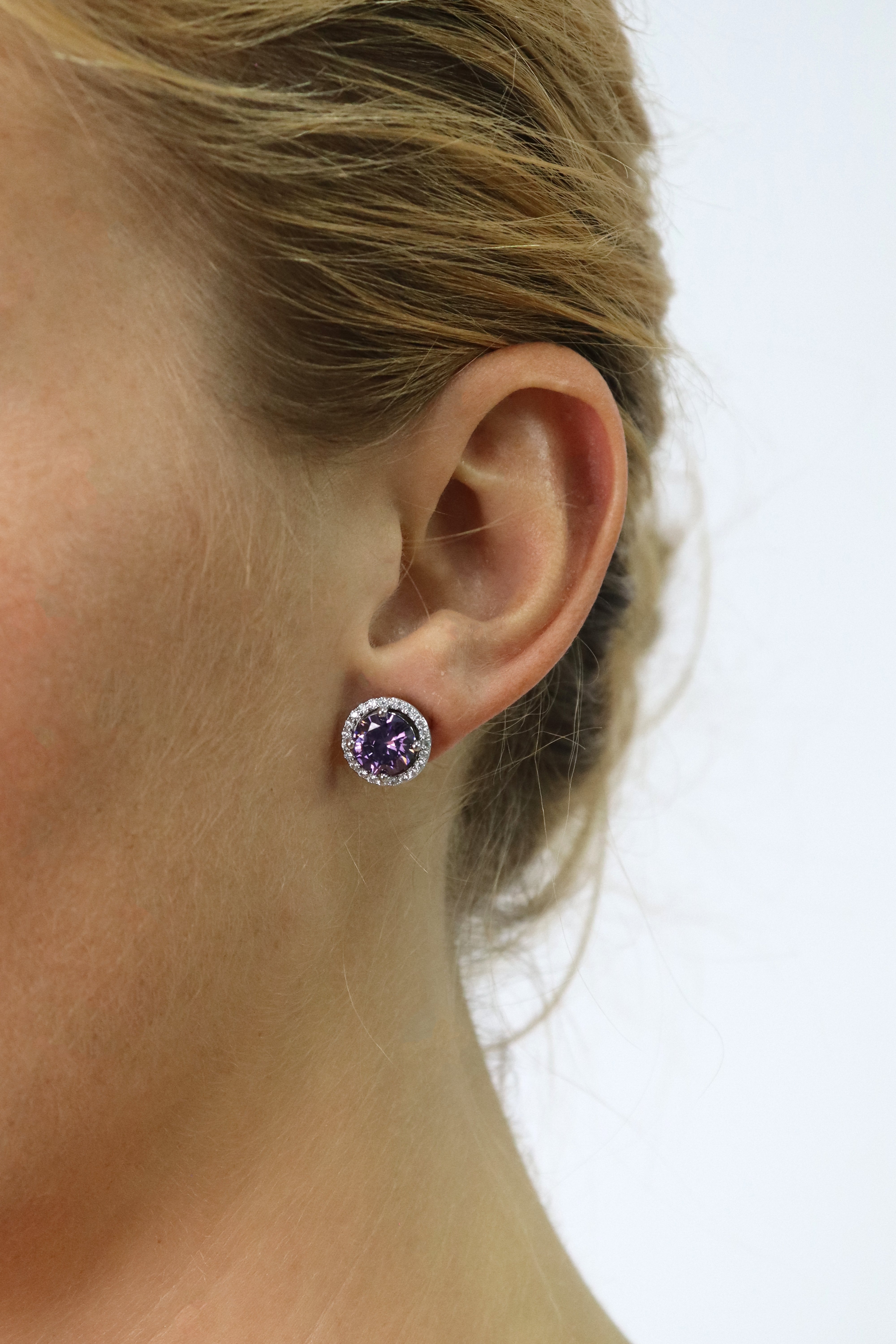 Amethyst Round Halo Stud Earrings  