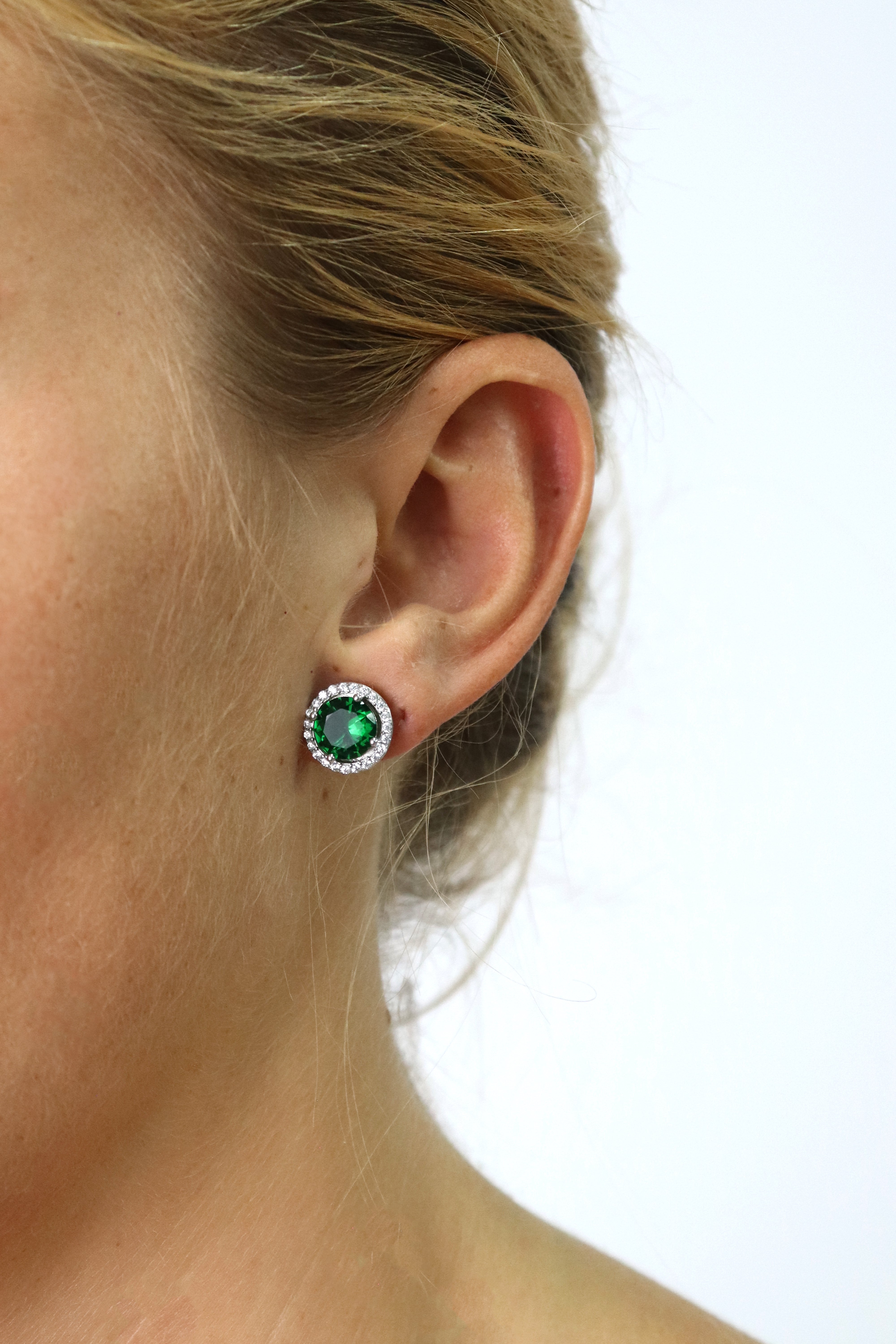 Emerald Round Halo Stud Earrings  