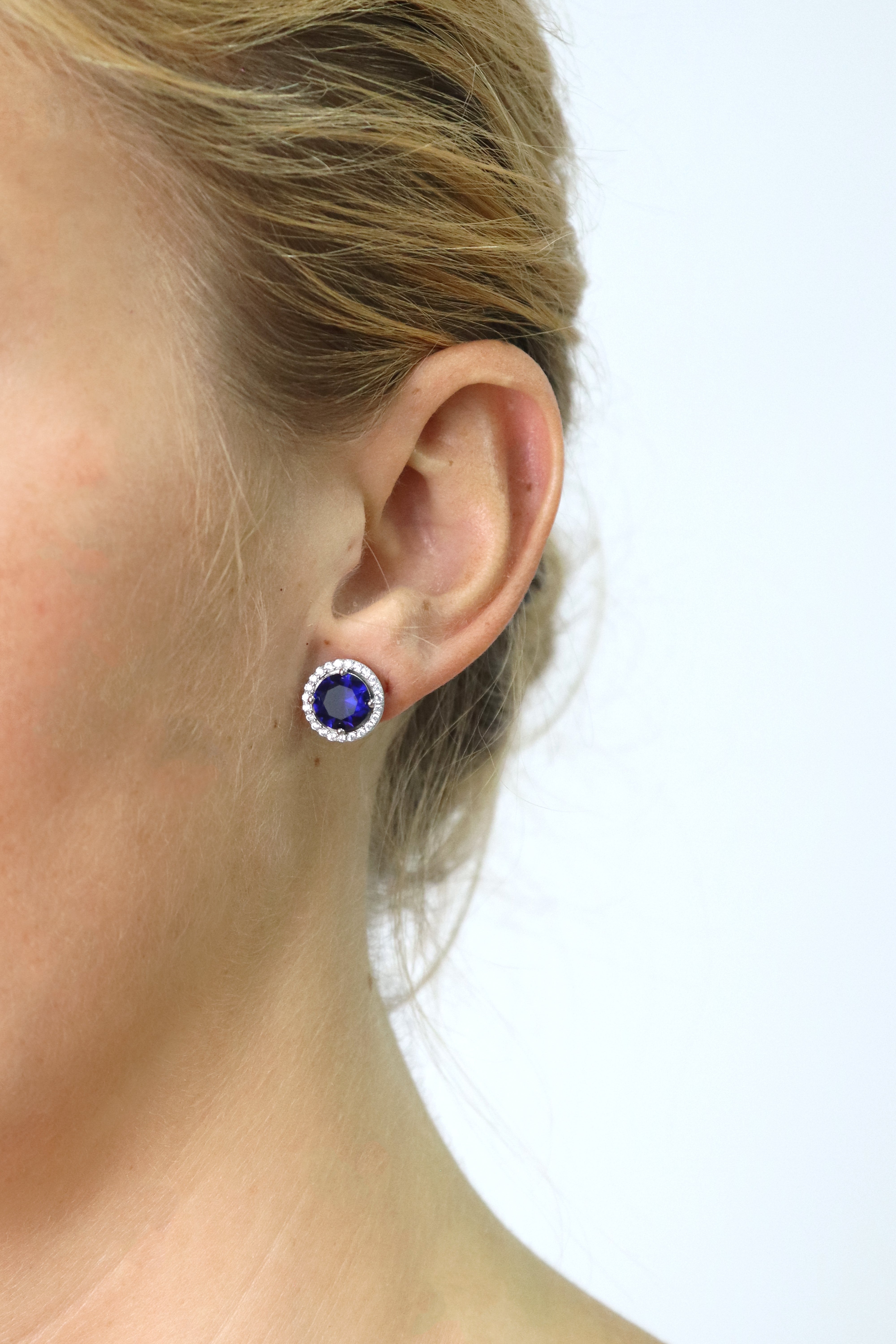 Sapphire Round Halo Stud Earrings  