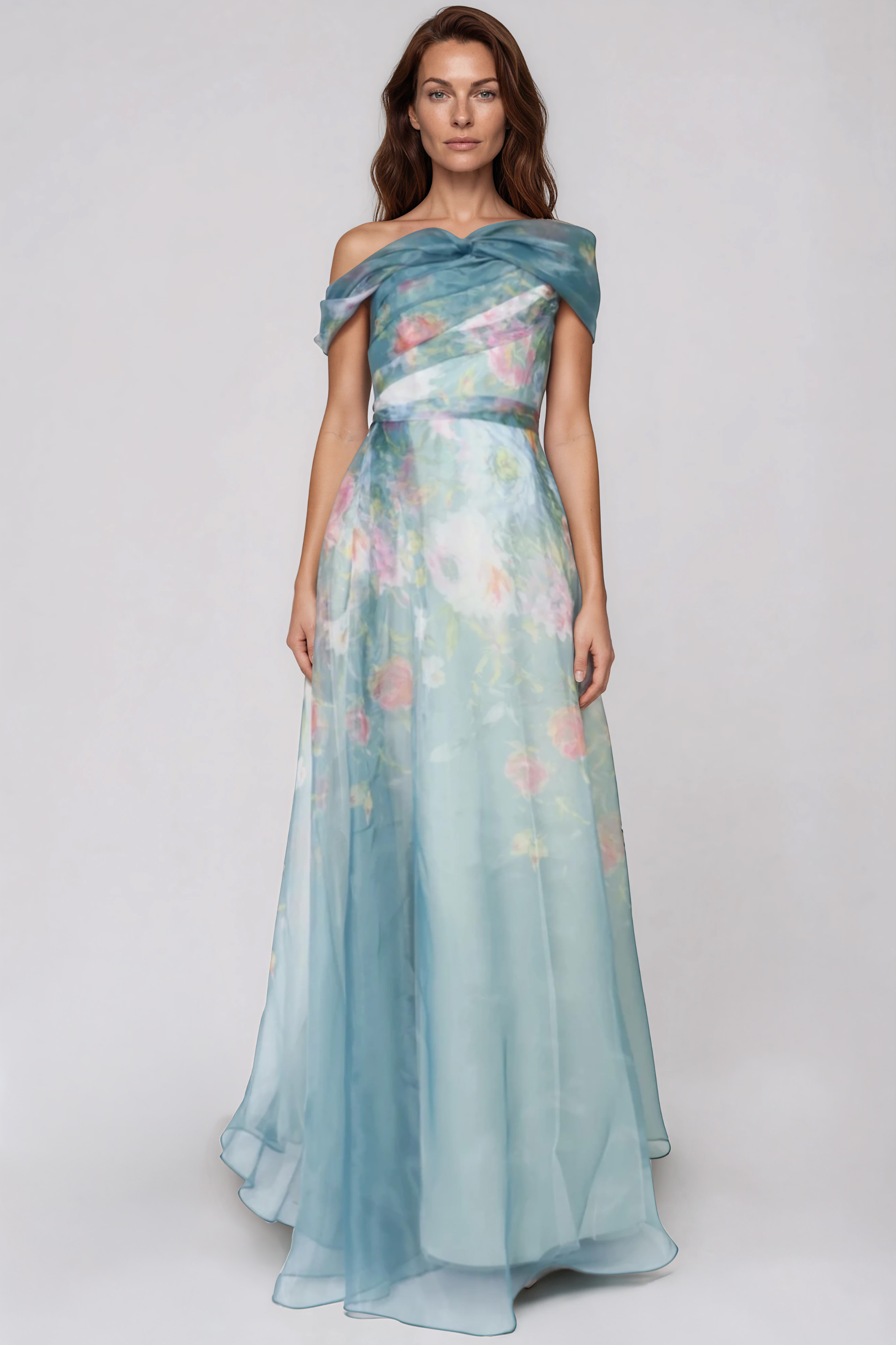 Twisted Off-The-Shoulder Organza Gown
