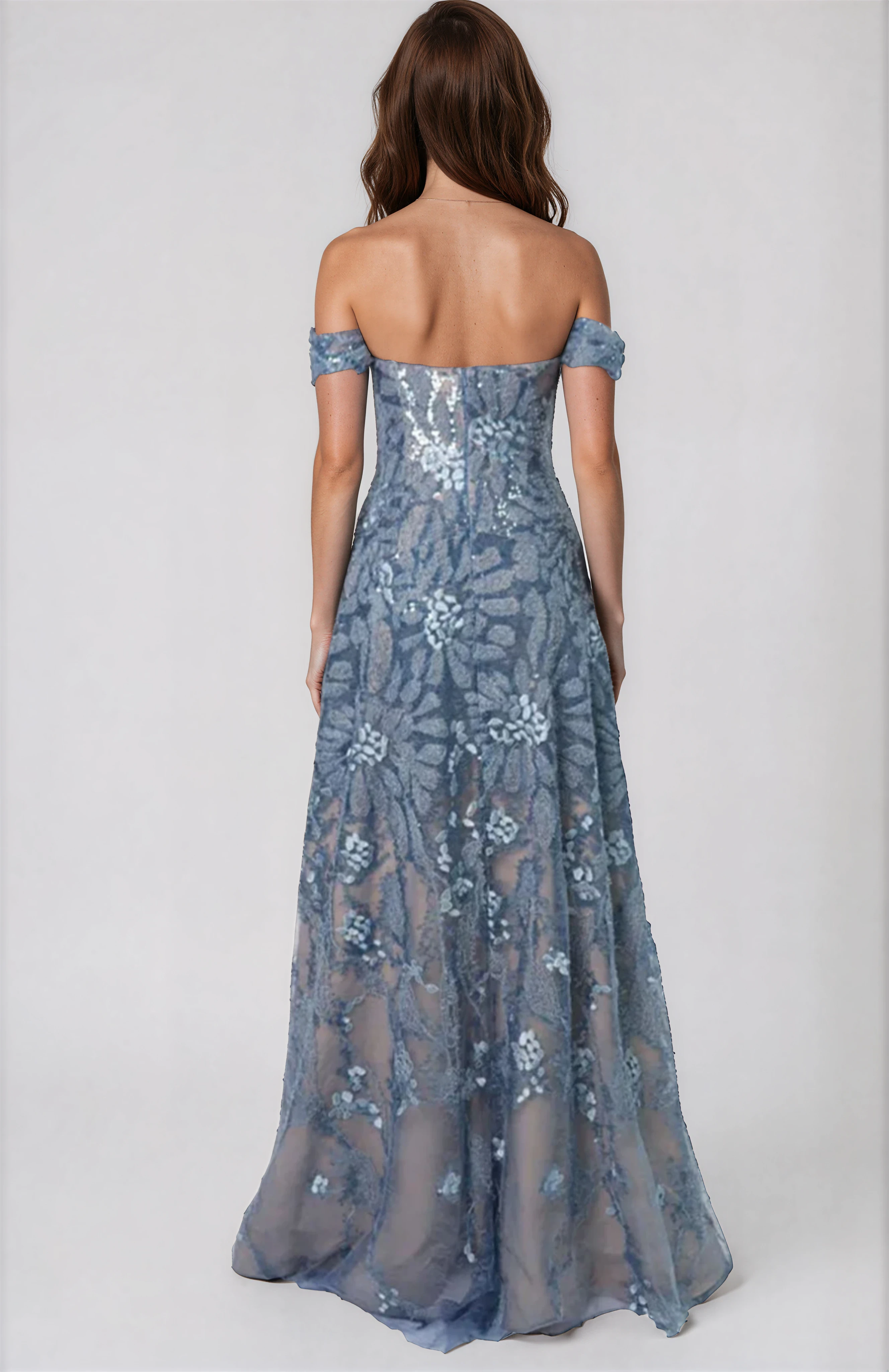 Floral Embroidered Off the Shoulder A-Line Gown Floral Embroidered Off the Shoulder A-Line Gown