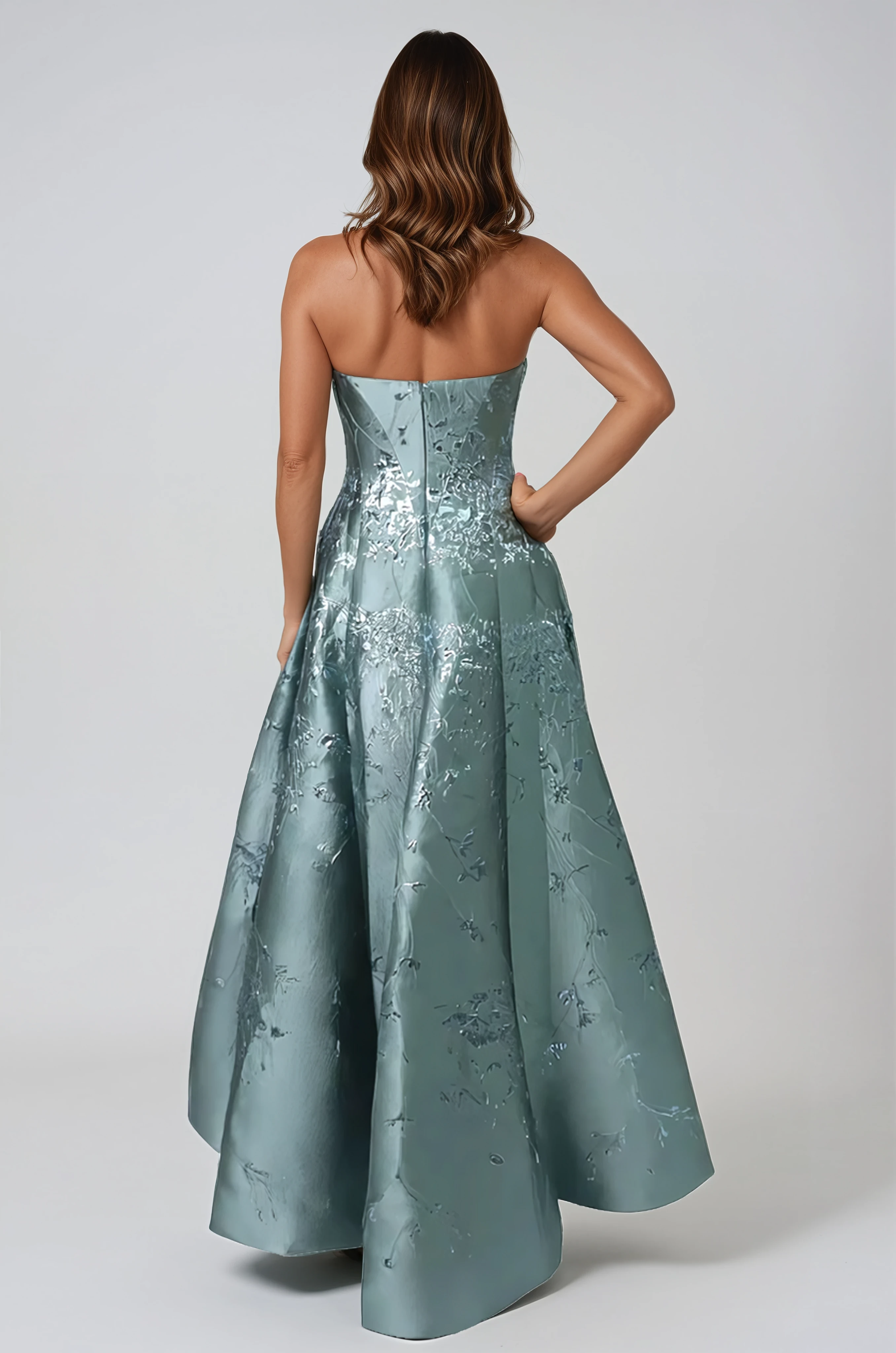 Floral Sweetheart A-Line Brocade Gown Gown Rene Ruiz Collection