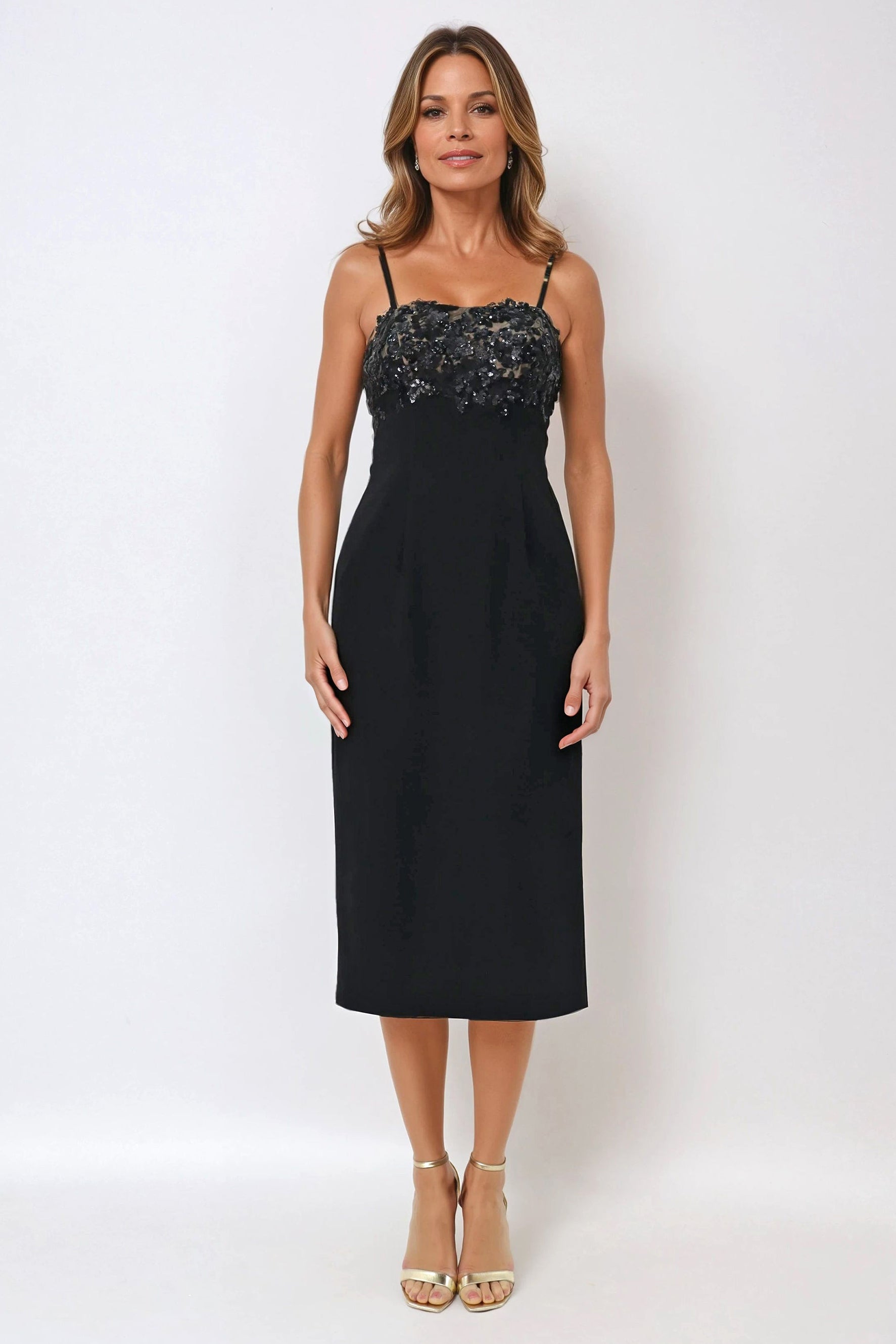 Spaghetti Strap Embroidery And Crepe Cocktail