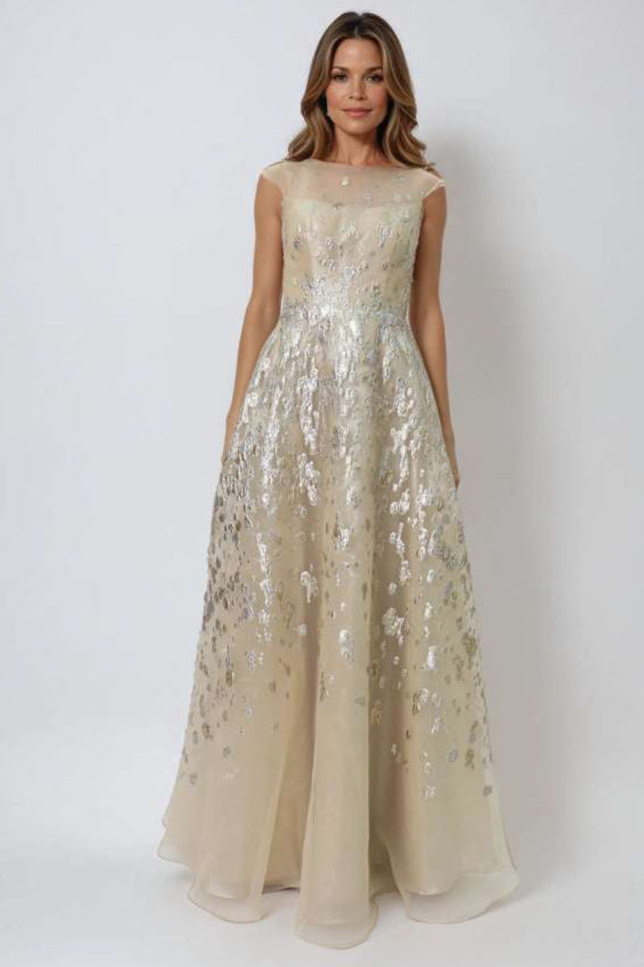 Fil Coupe Illusion Neckline A-Line Gown Gown Rene Ruiz Collection