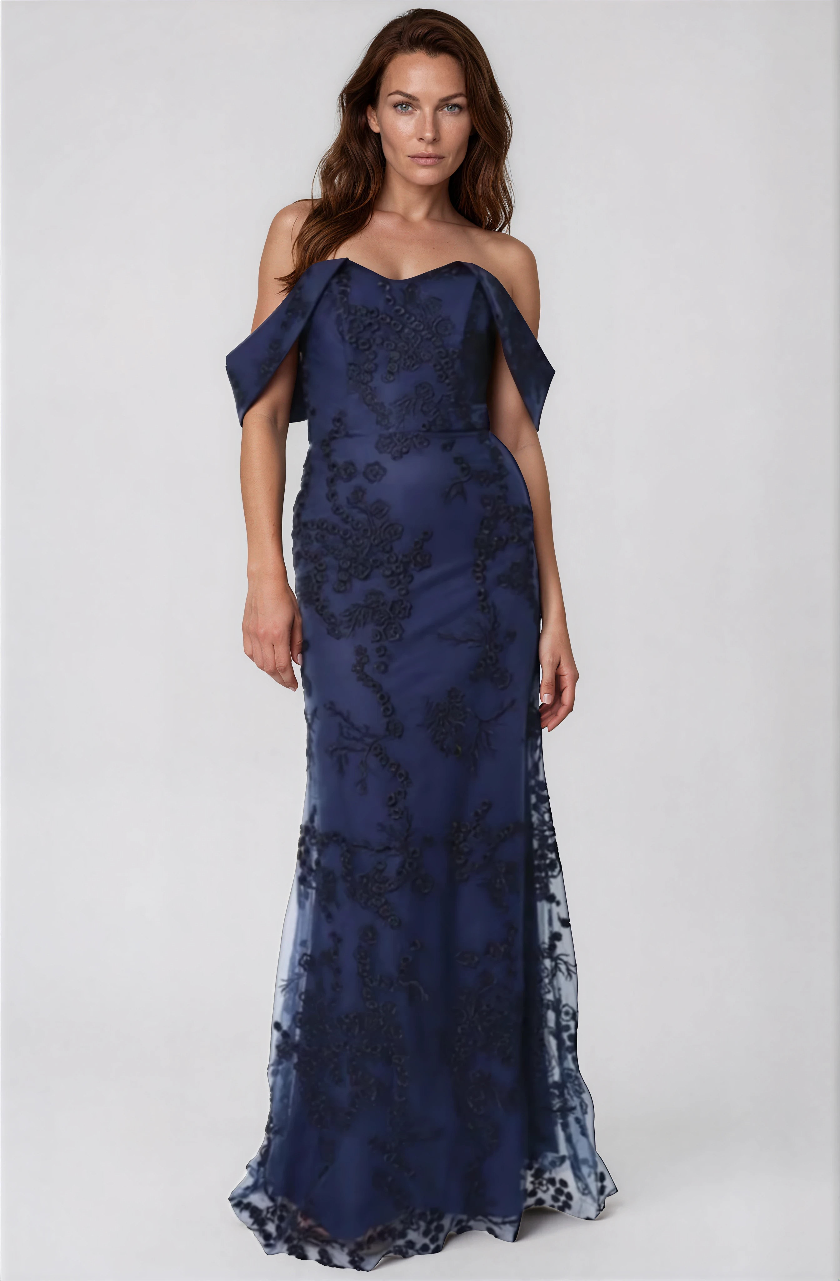 Off The Shoulder Floral Embroidered Fit And Flare Gown Off The Shoulder Floral Embroidered Fit And Flare Gown