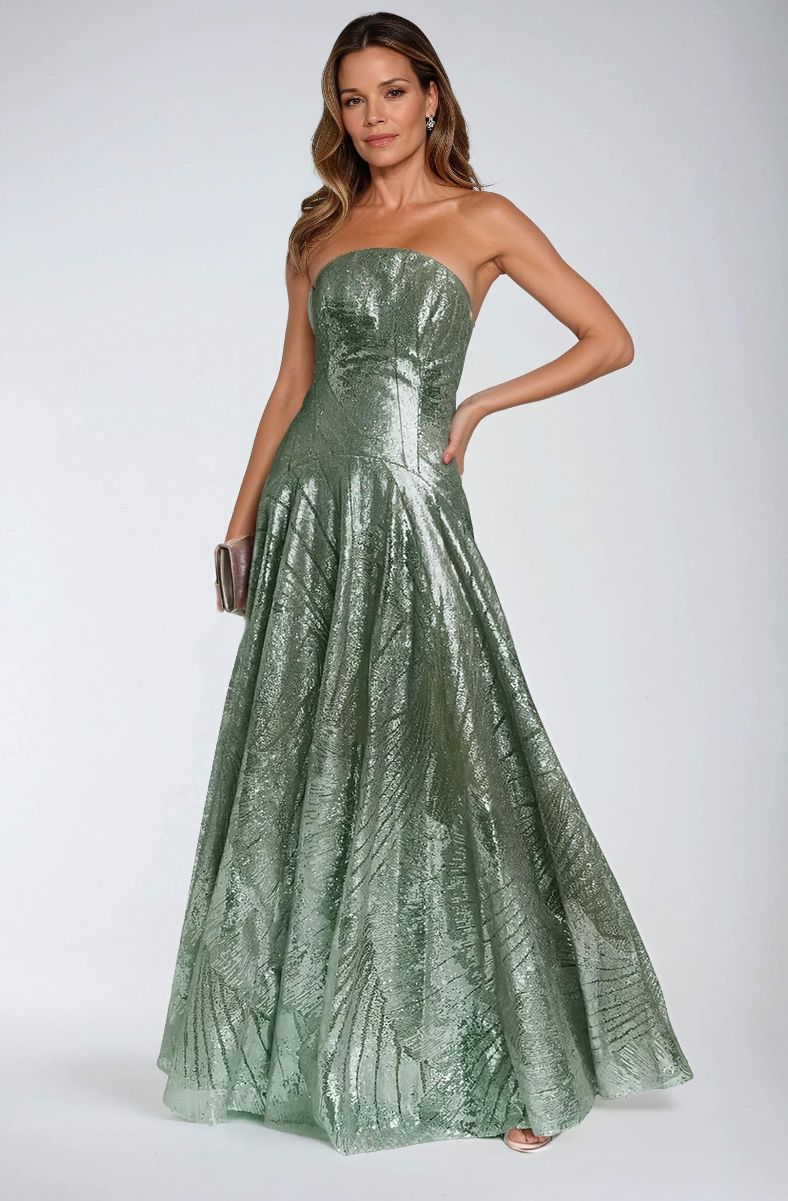 Sequin Embroidered A-Line Strapless Gown Gown Rene Ruiz Collection