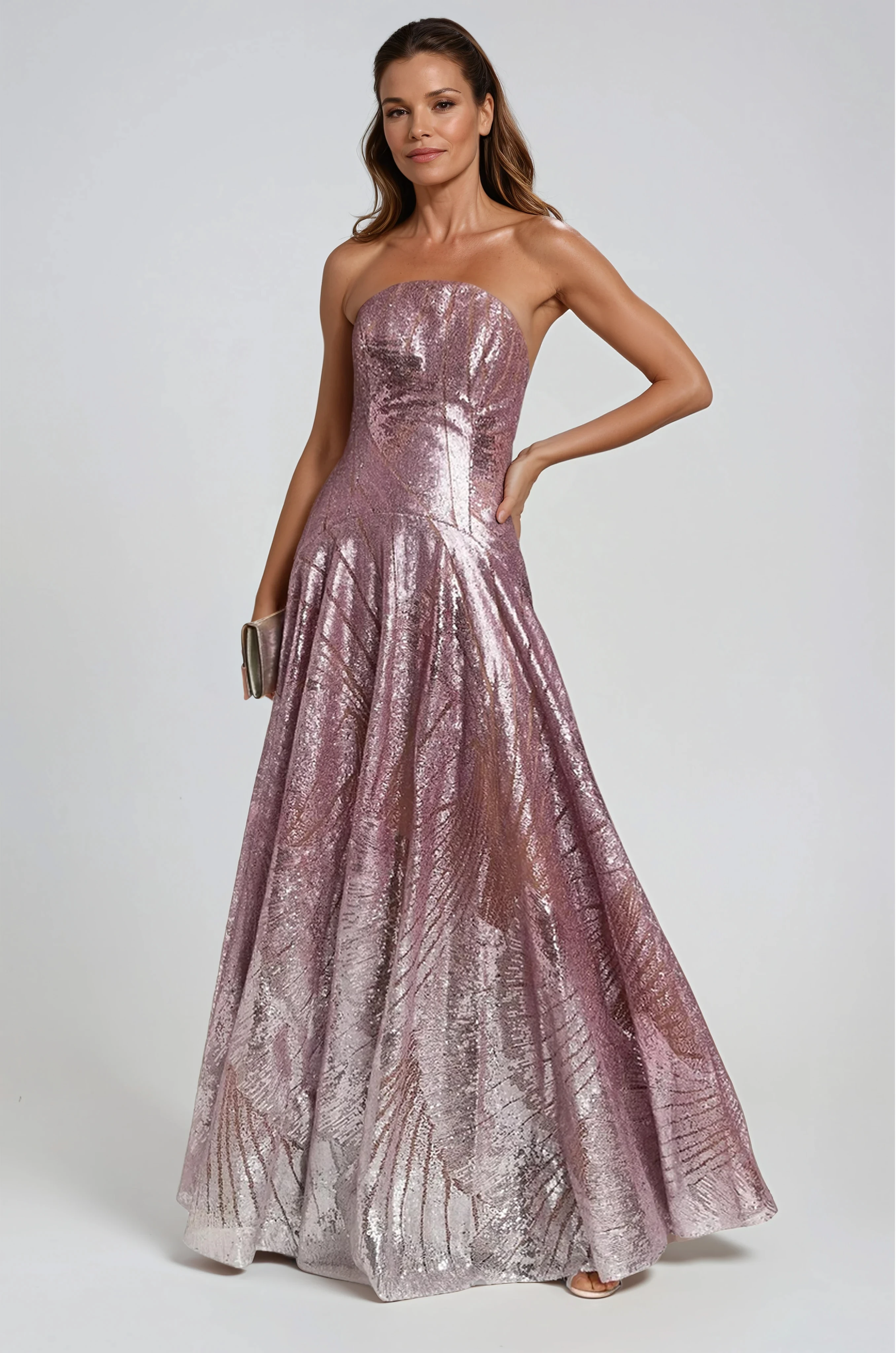 Sequin Strapless A-Line Gown Gown Rene Ruiz Collection
