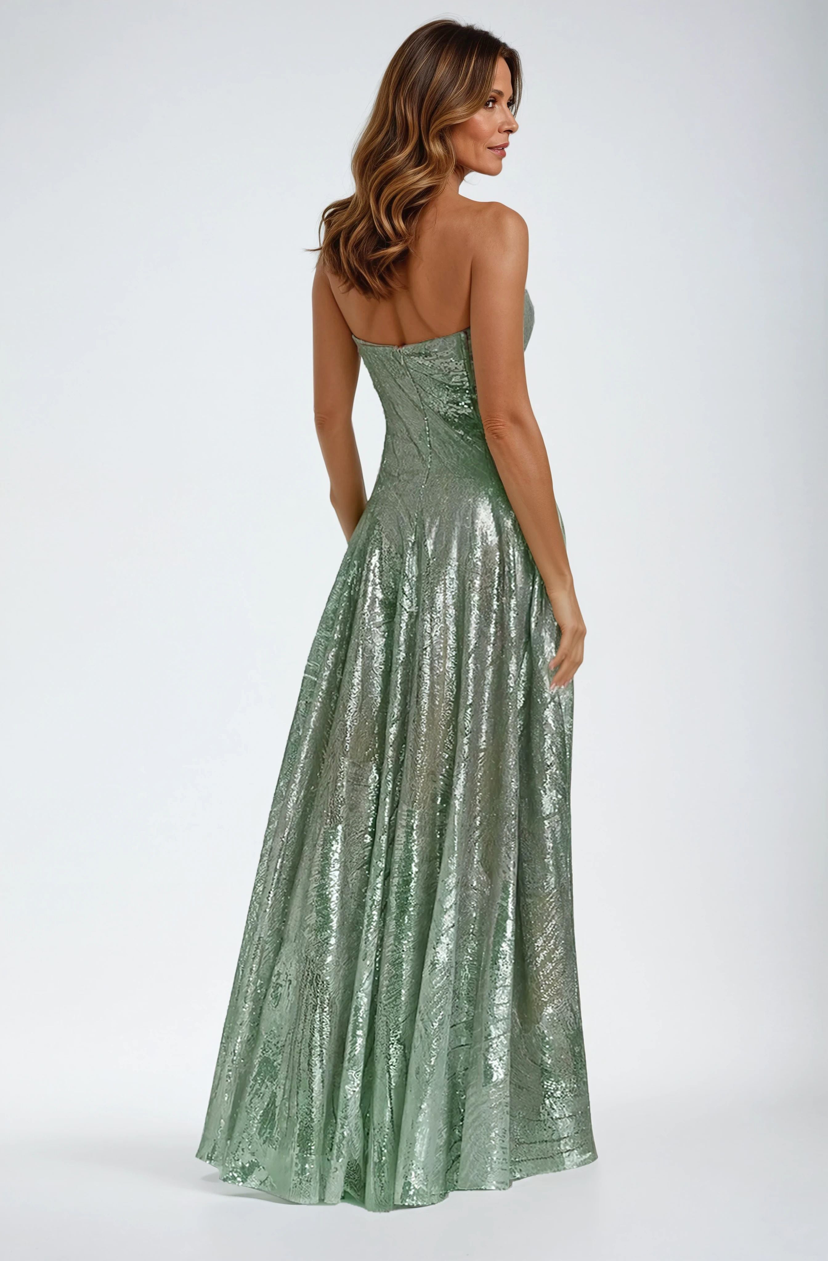 Sequin Embroidered A-Line Strapless Gown Gown Rene Ruiz Collection