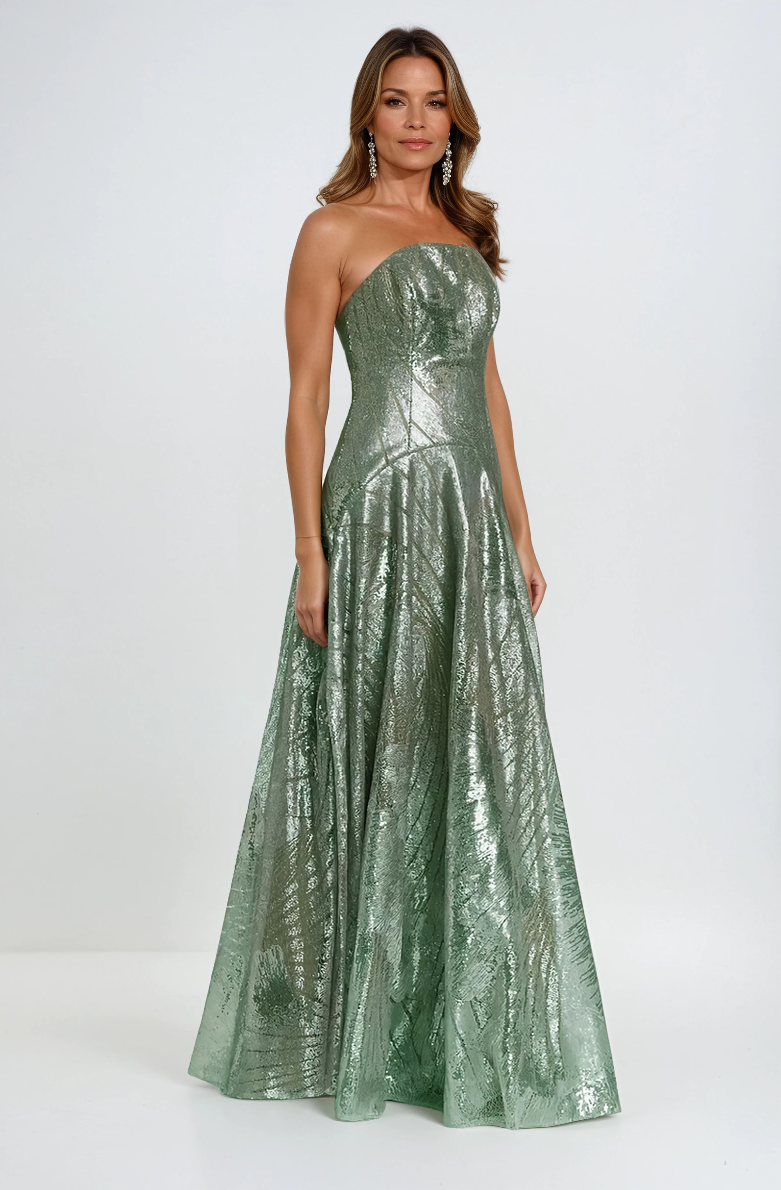Sequin Embroidered A-Line Strapless Gown Gown Rene Ruiz Collection