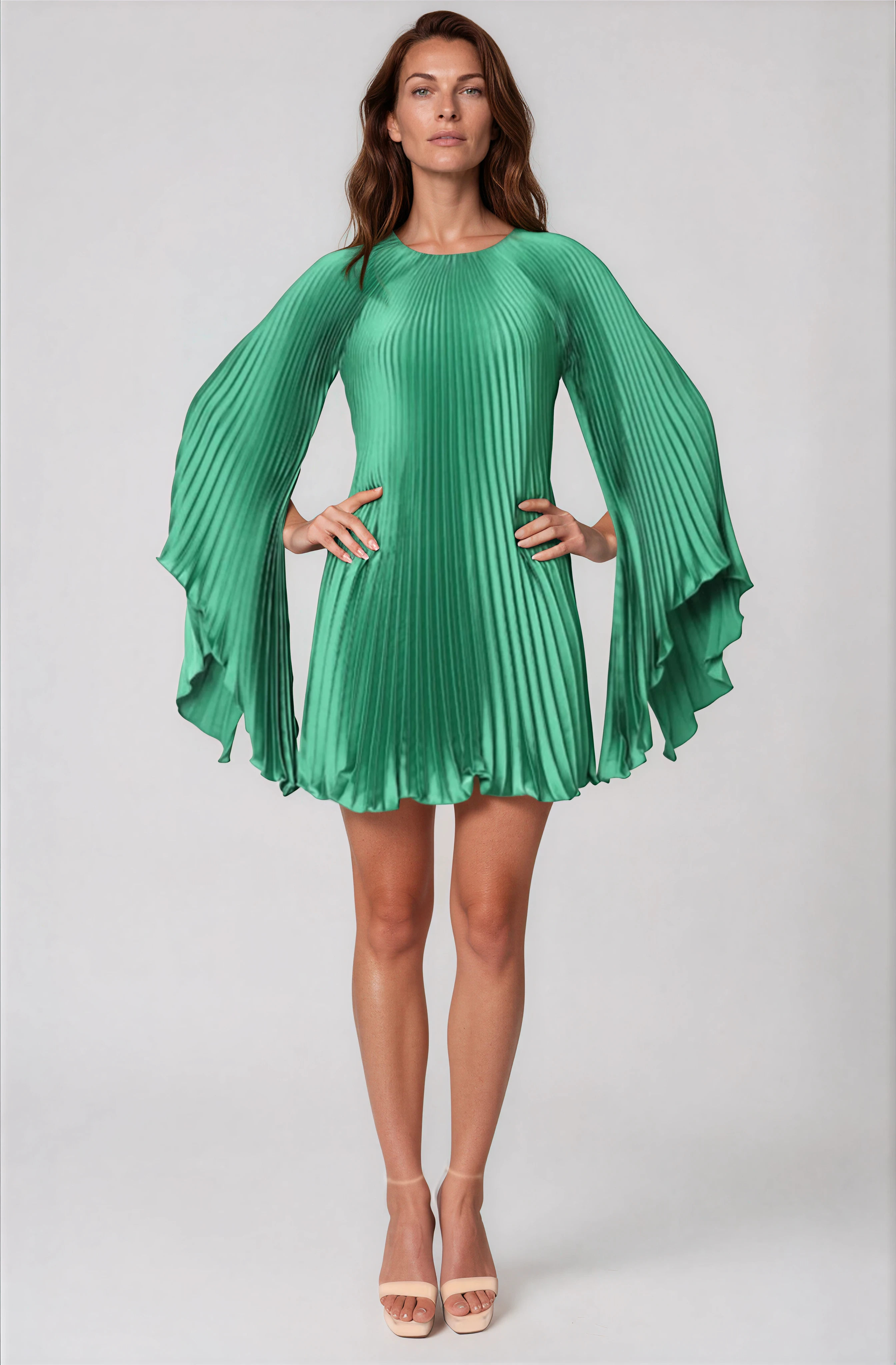 Long Sleeve Pleated Charmeuse Cocktail Long Sleeve Pleated Charmeuse Cocktail