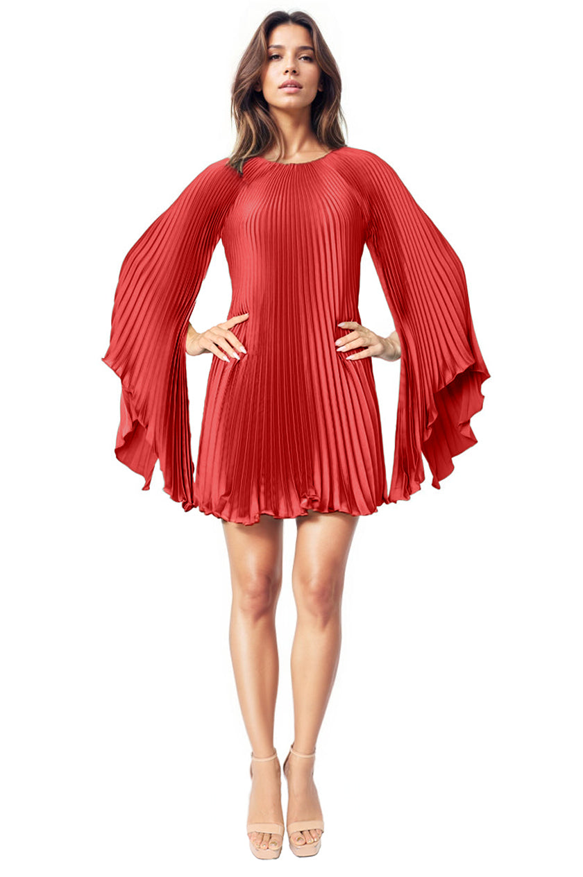 Long Sleeve Pleated Charmeuse Cocktail