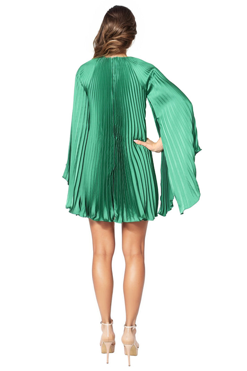 Long Sleeve Pleated Charmeuse Cocktail