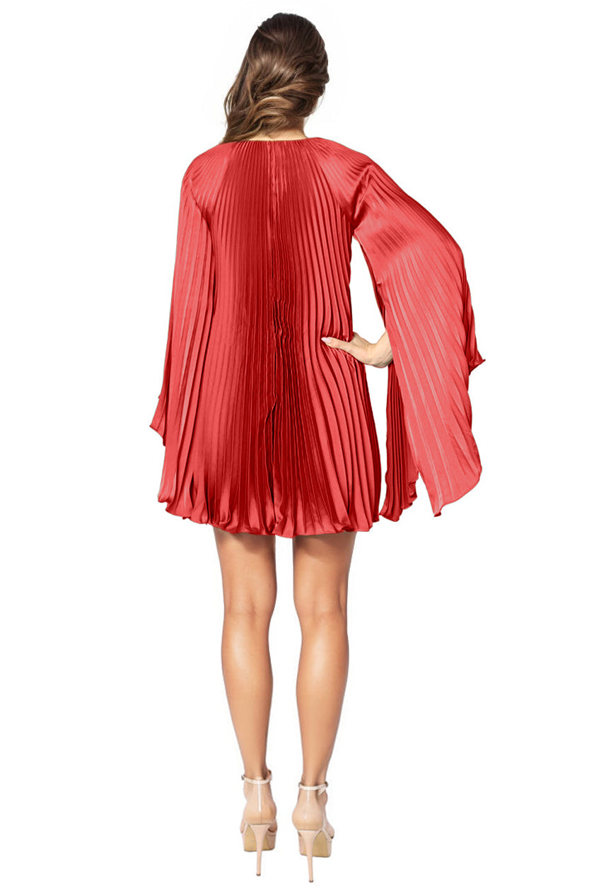 Long Sleeve Pleated Charmeuse Cocktail