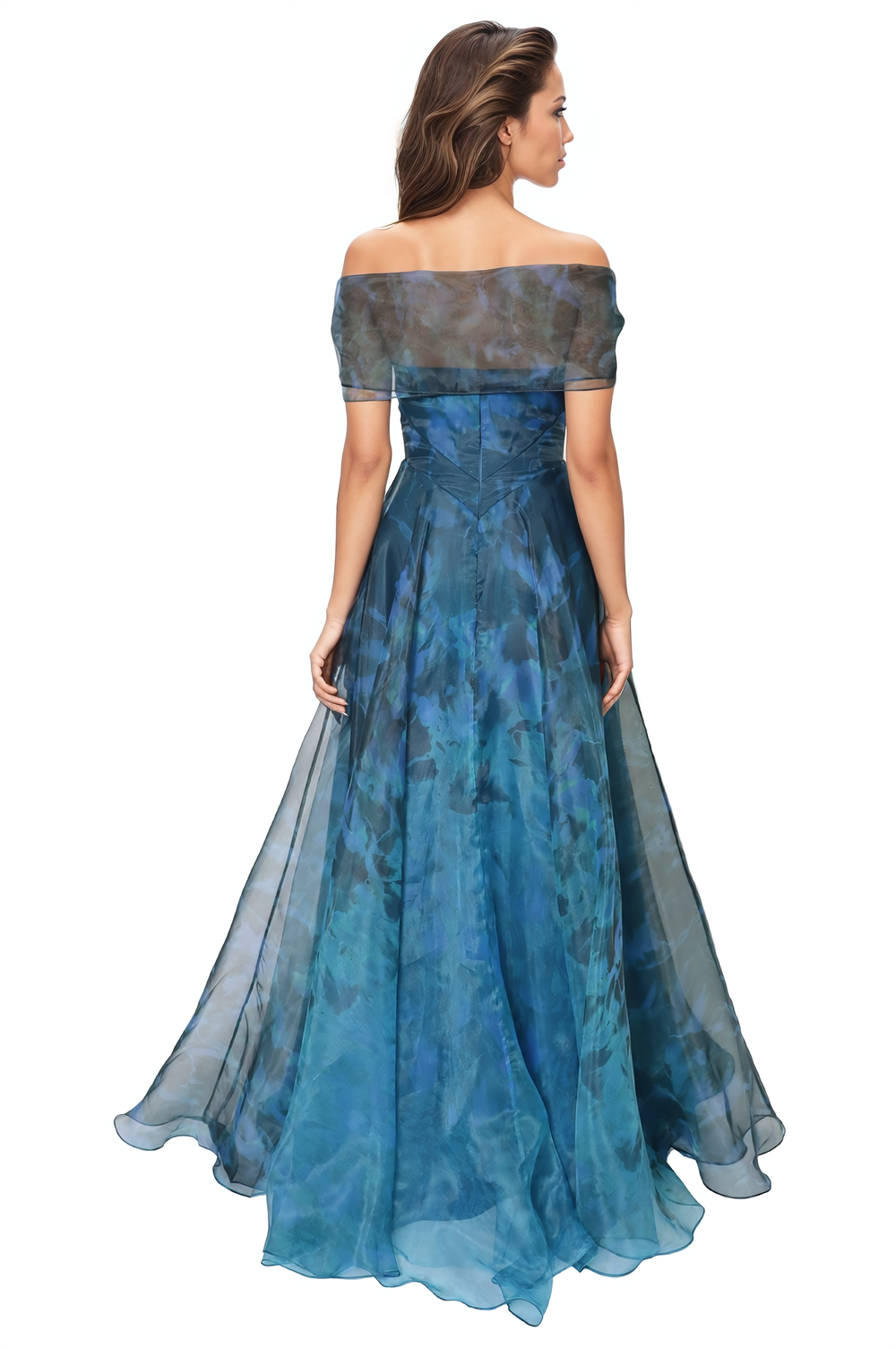 Off-the-Shoulder Sheath Gown with 3D Floral Edge Dark Green