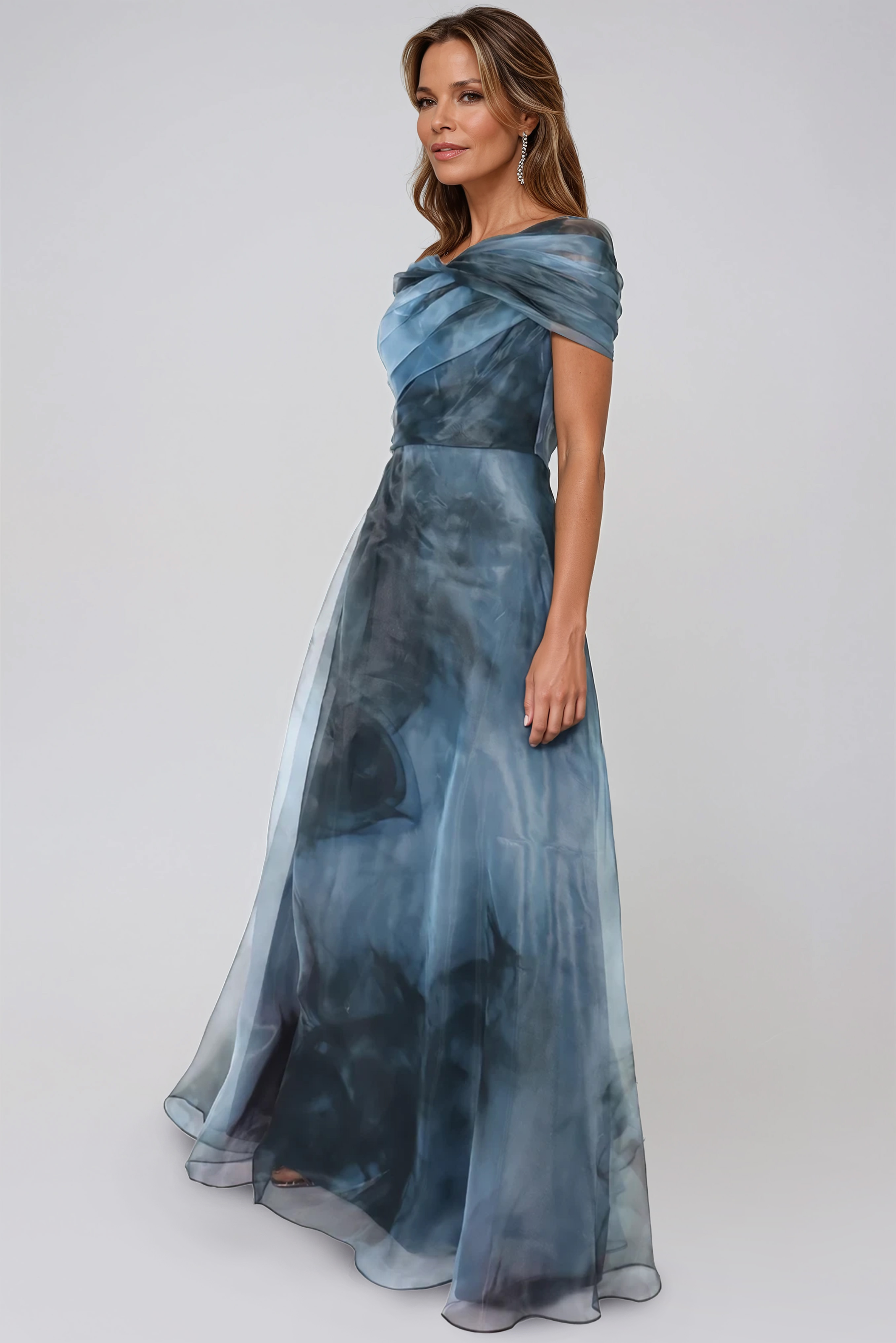 Twisted Off-The-Shoulder Organza Gown Gown Rene Ruiz Collection