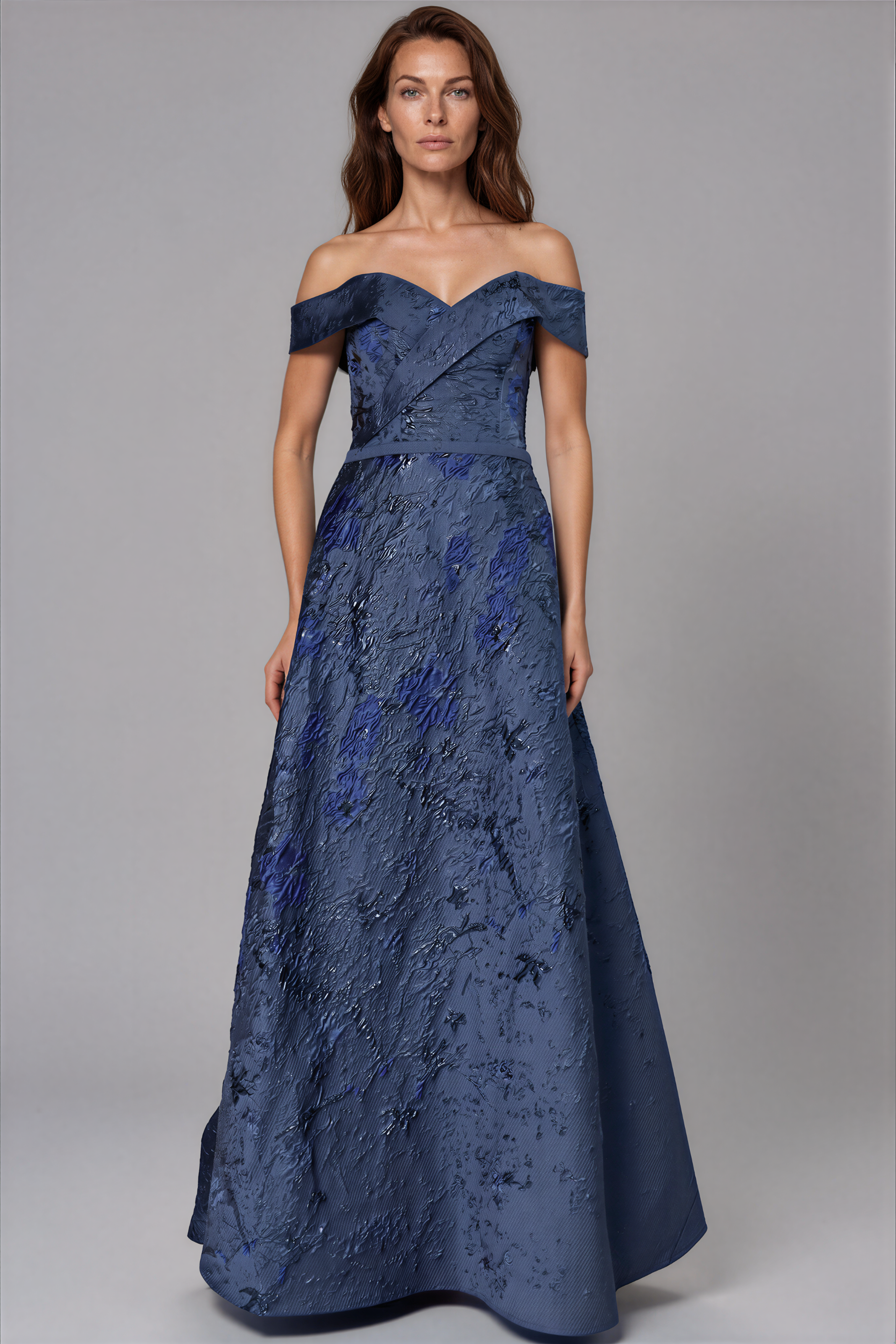 Off The Shoulder A-Line Brocade Gown