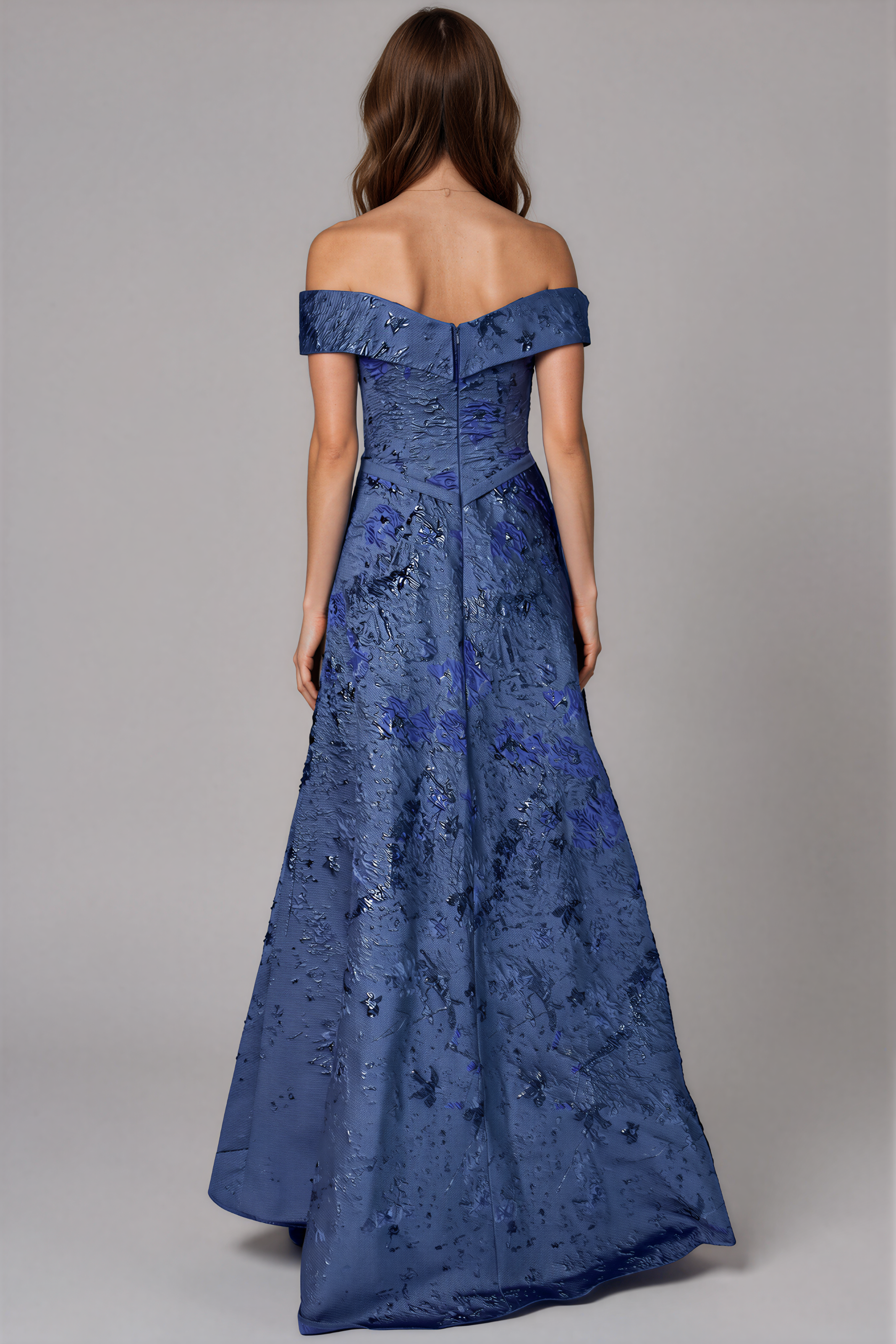 Off The Shoulder A-Line Brocade Gown