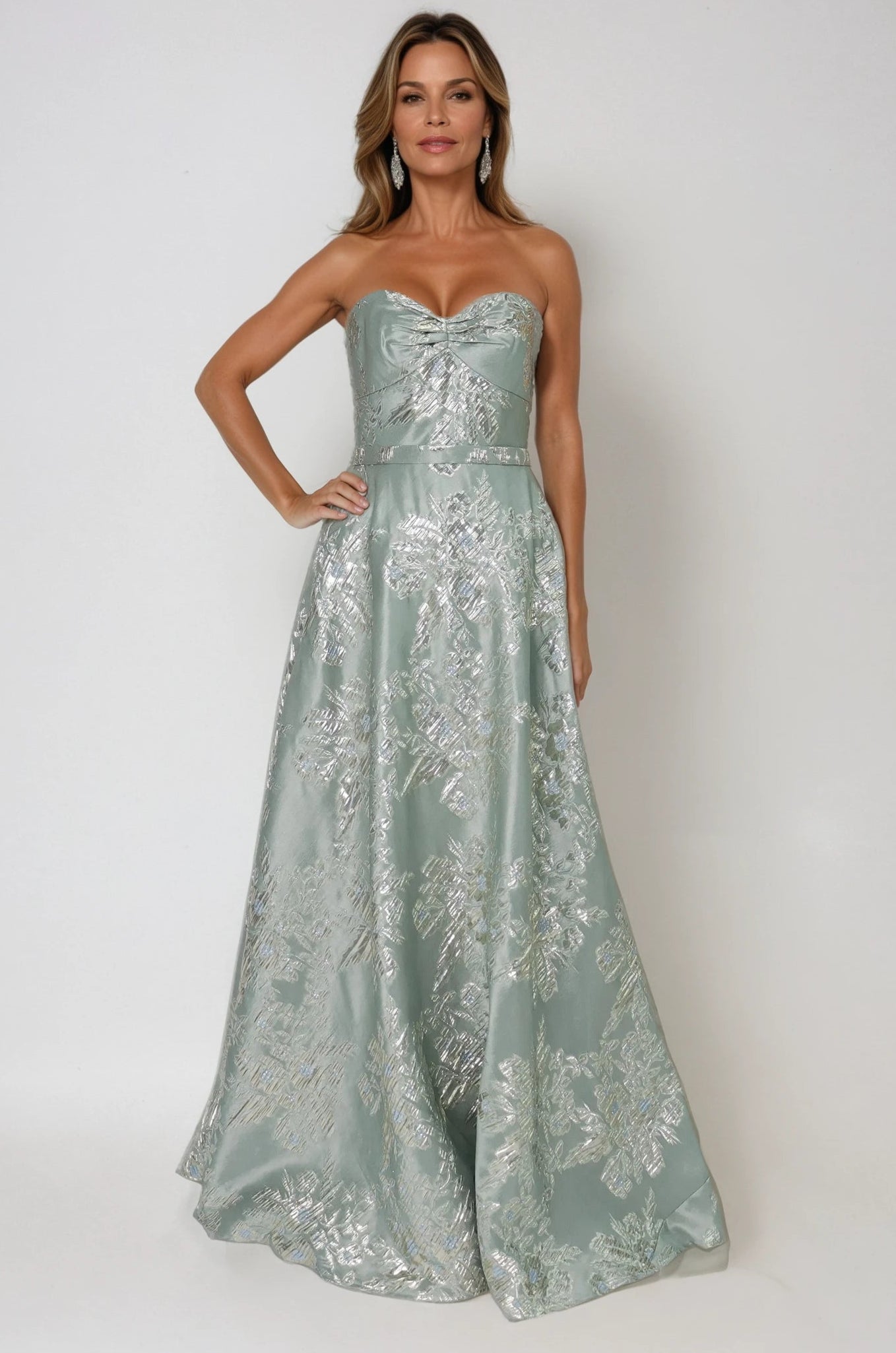 Strapless Sweetheart Floral Brocade Out A-line Gown Gown Rene Ruiz Collection