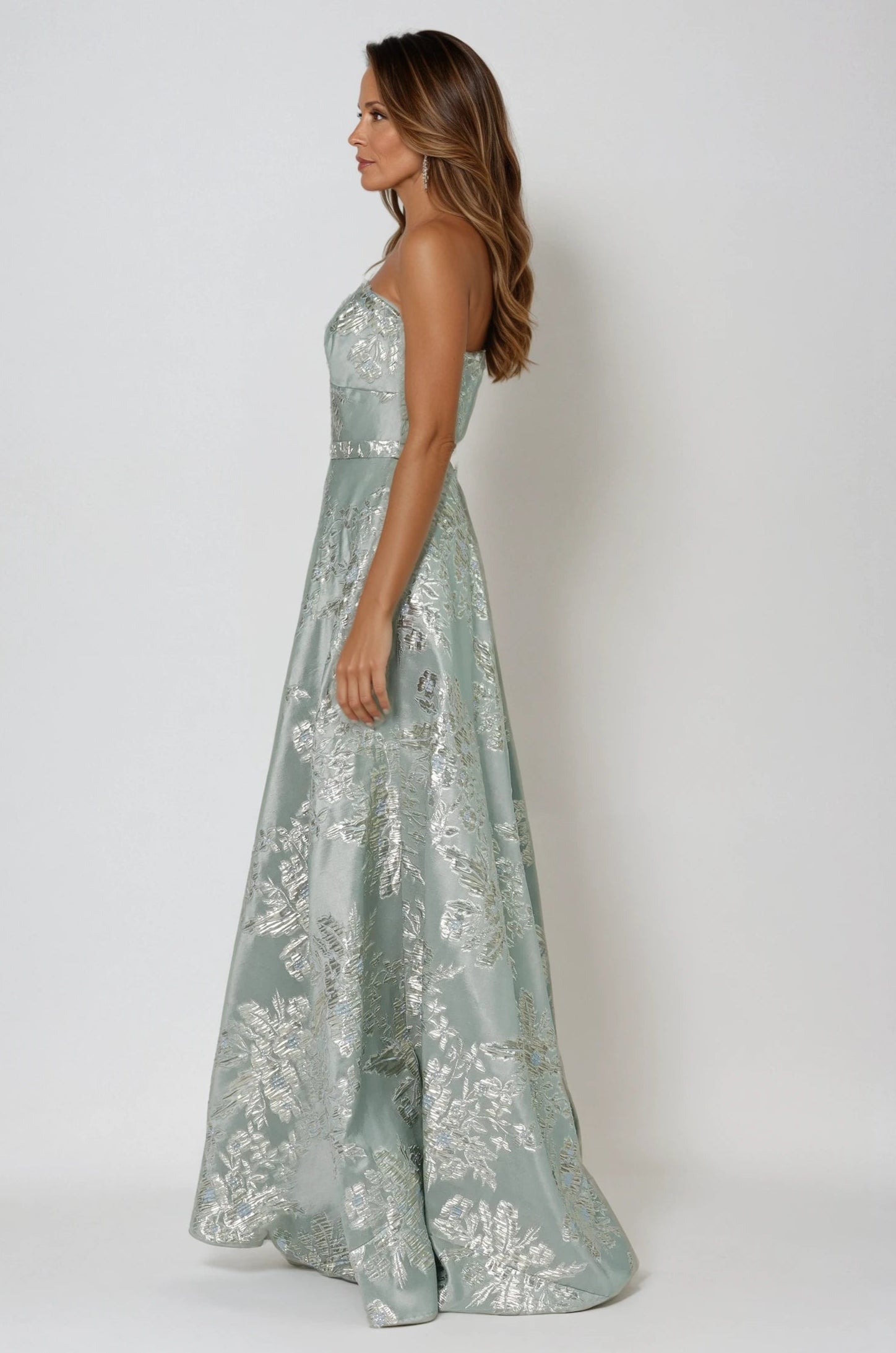 Strapless Sweetheart Floral Brocade Out A-line Gown Gown Rene Ruiz Collection