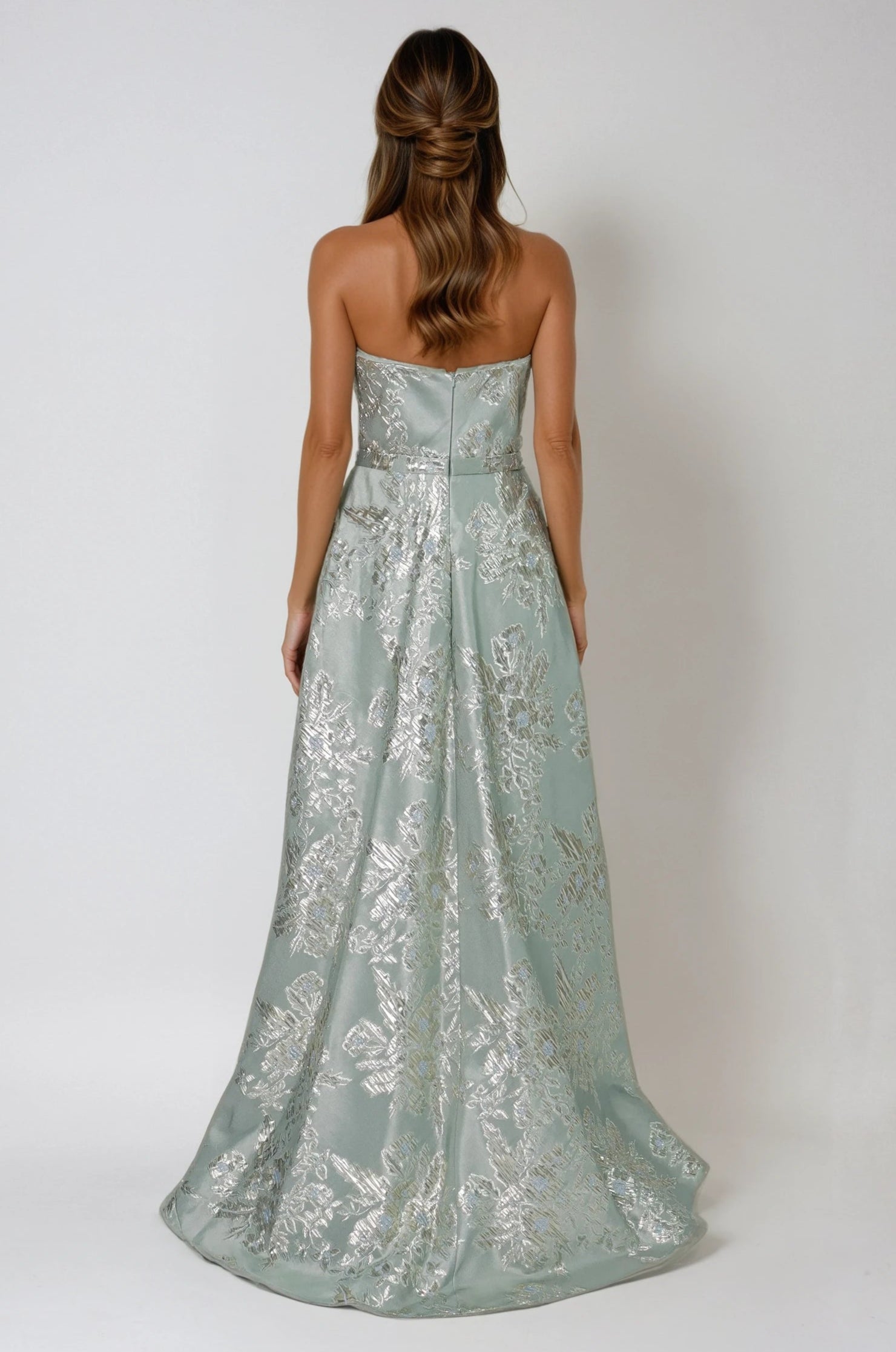 Strapless Sweetheart Floral Brocade Out A-line Gown Gown Rene Ruiz Collection