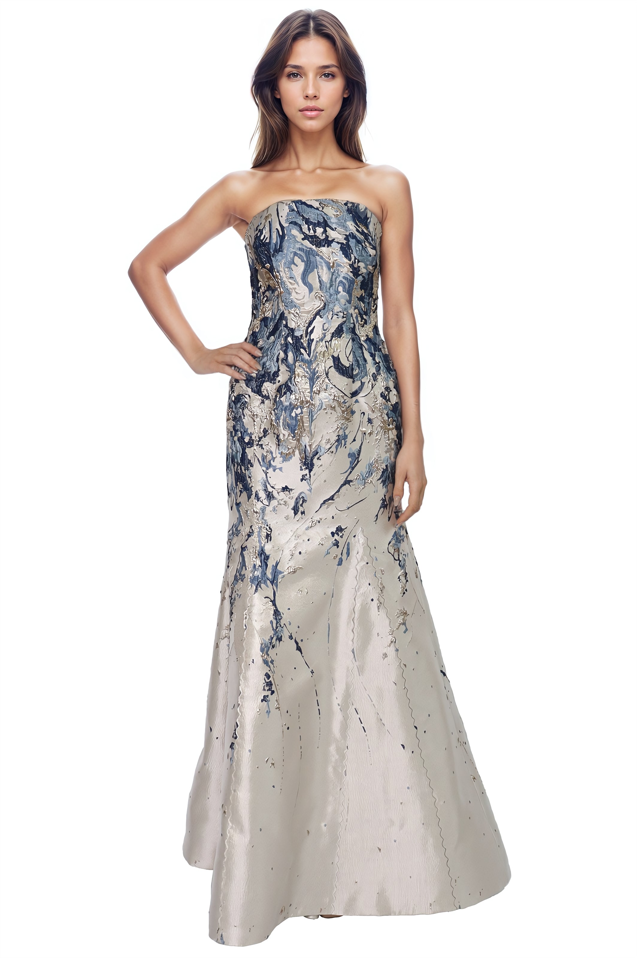 Strapless Mermaid Brocade Gown  