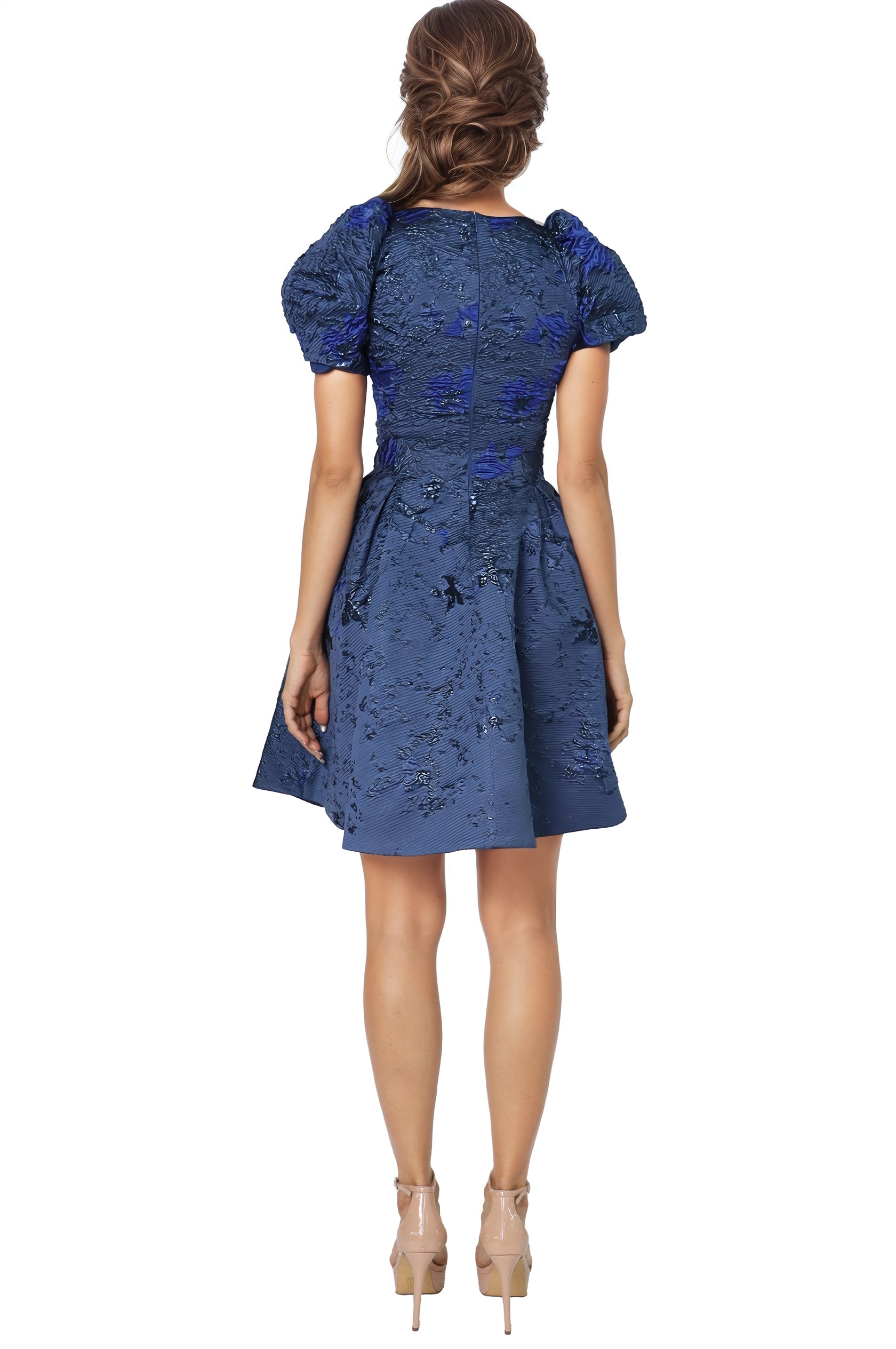 Puff Sleeve A-line Brocade Cocktail  