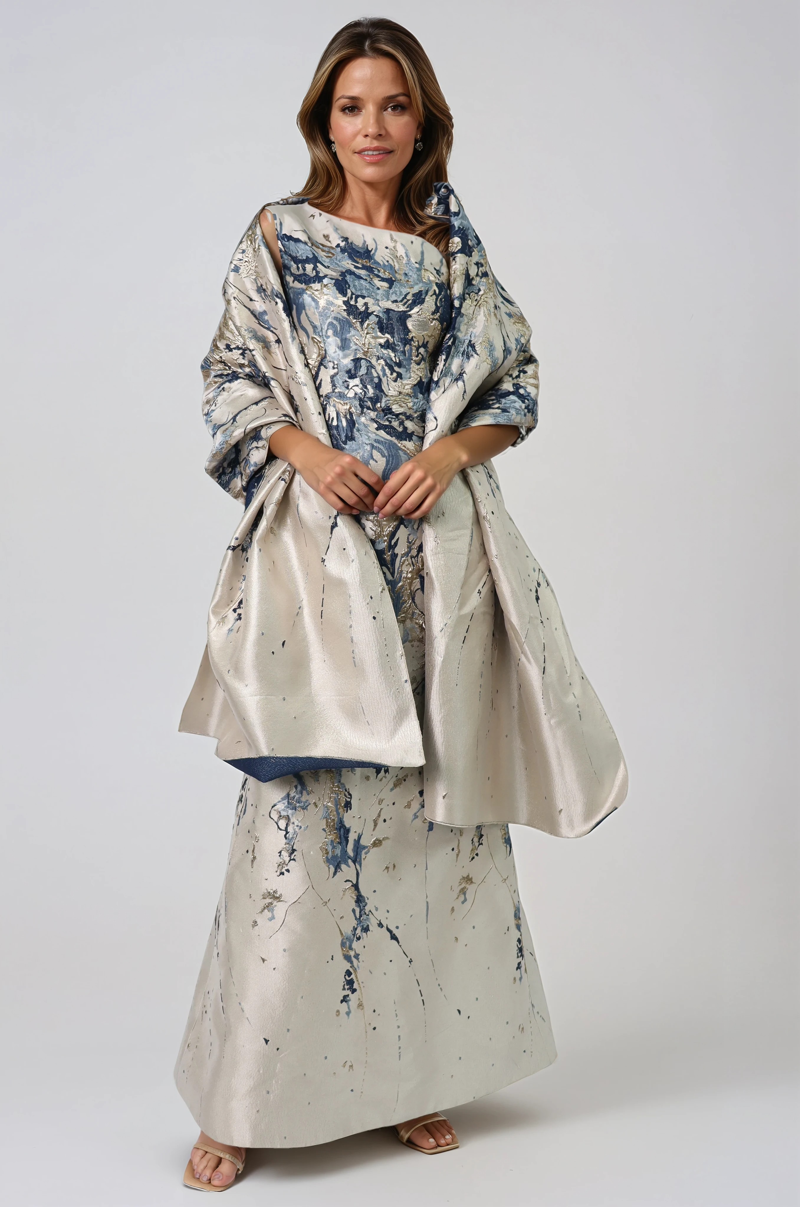 Brocade Shawl with Abstract Floral Pattern Accessory Rene Ruiz Collection