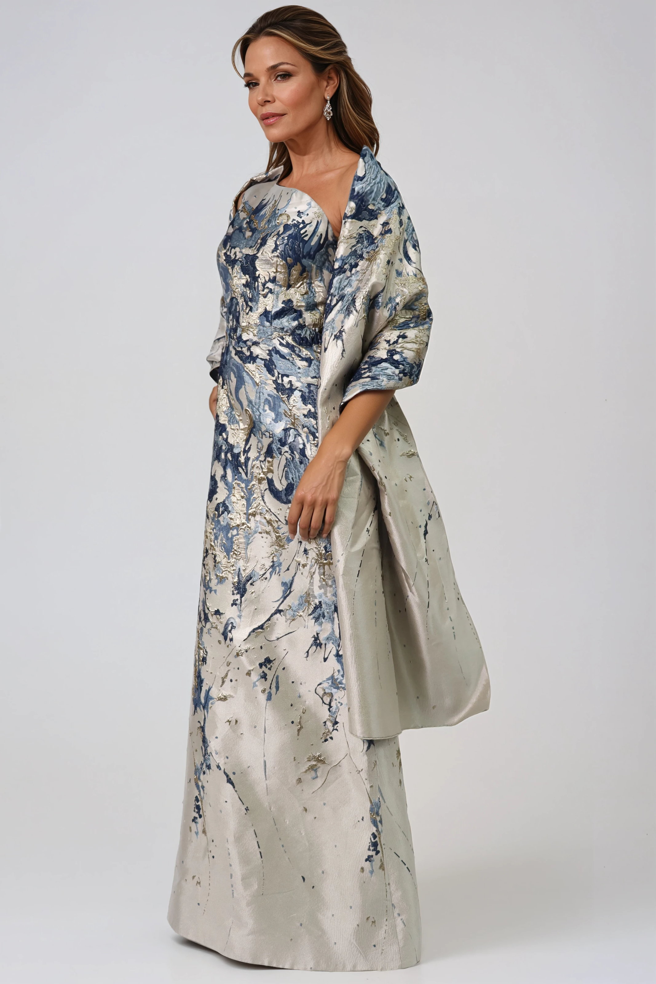 Brocade Shawl with Abstract Floral Pattern Accessory Rene Ruiz Collection