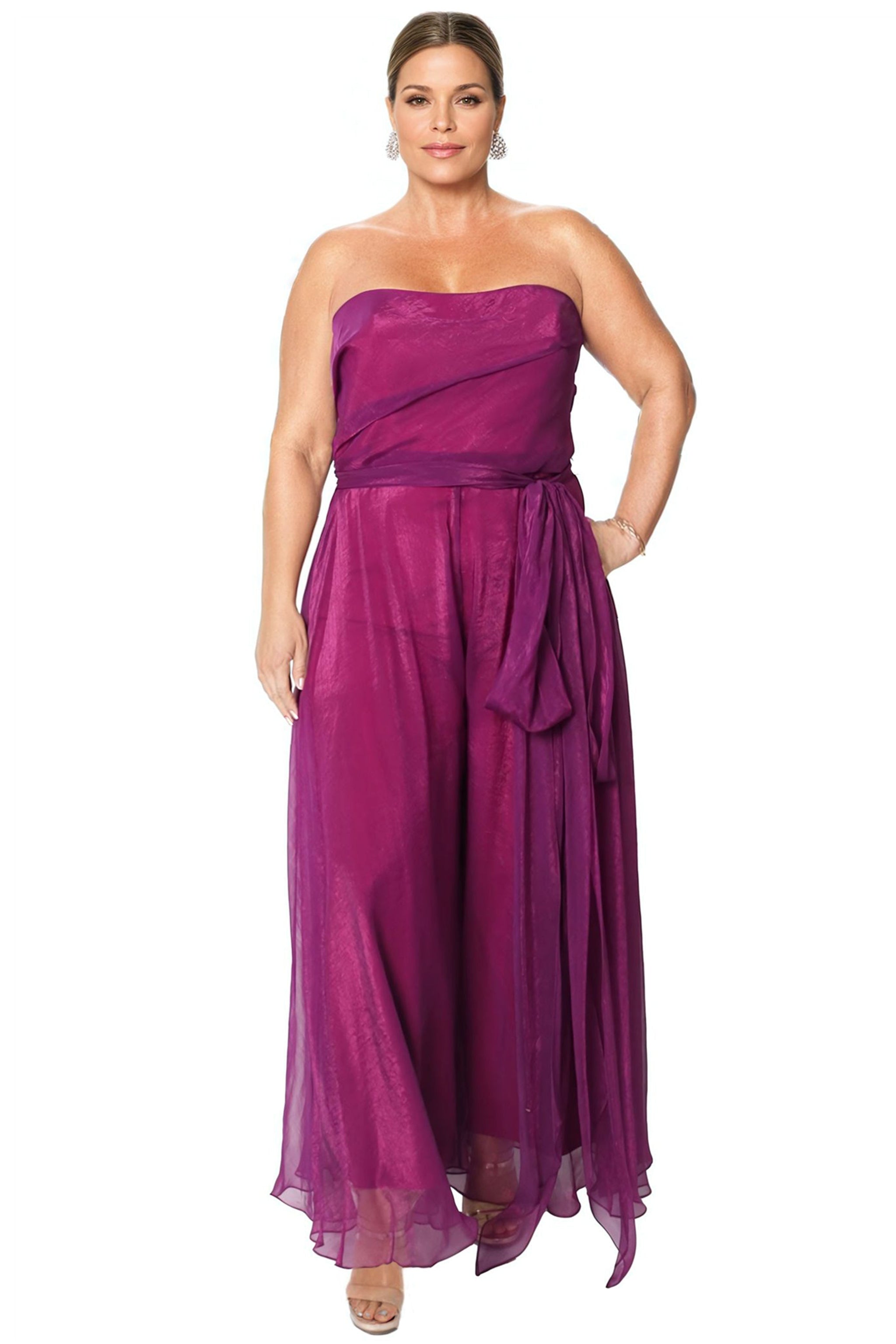 Strapless Organza Jumpsuit with Belt  