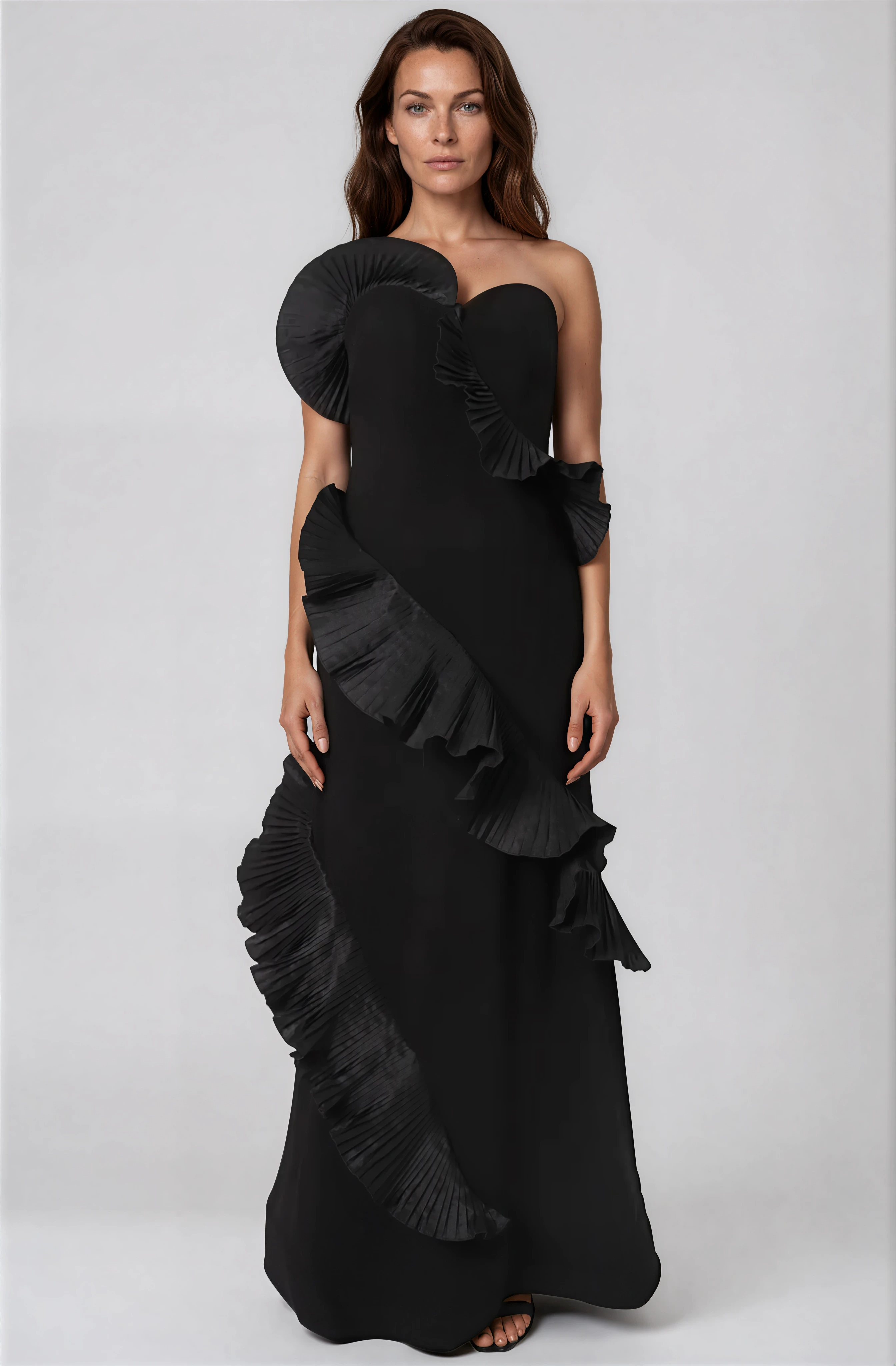 Strapless Taffeta Ruffles Fit And Flare Gown Gown Rene Ruiz Collection