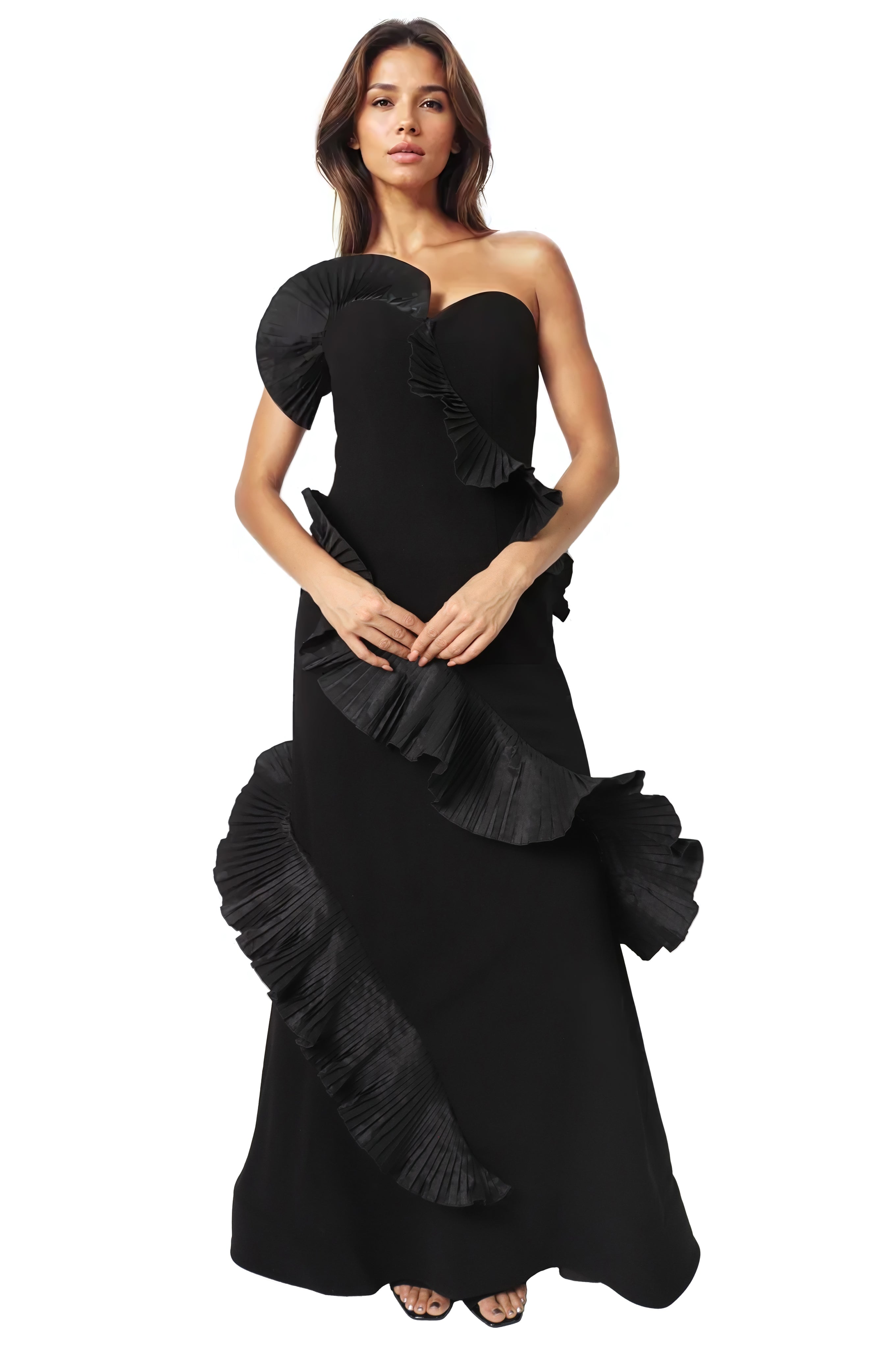 Strapless Taffeta Ruffles Fit And Flare Gown  