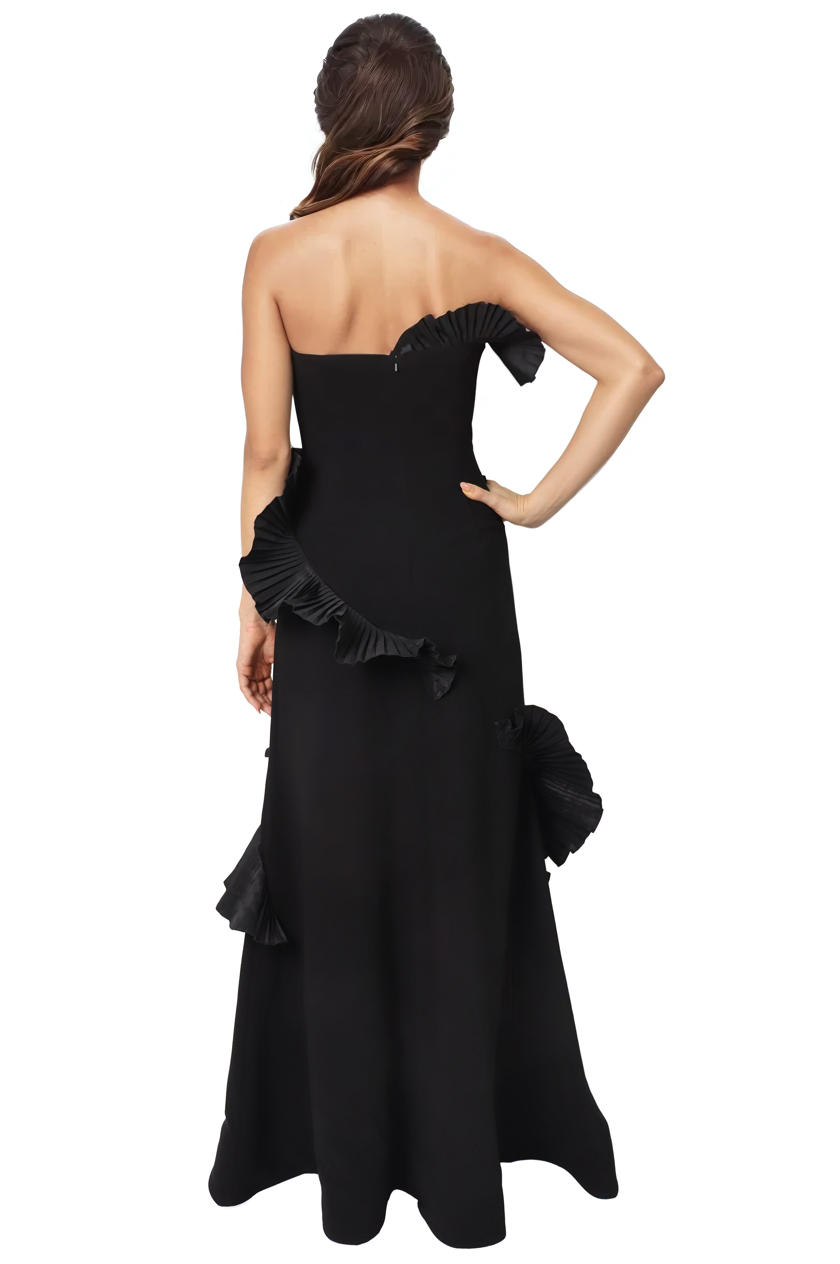 Strapless Taffeta Ruffles Fit And Flare Gown  