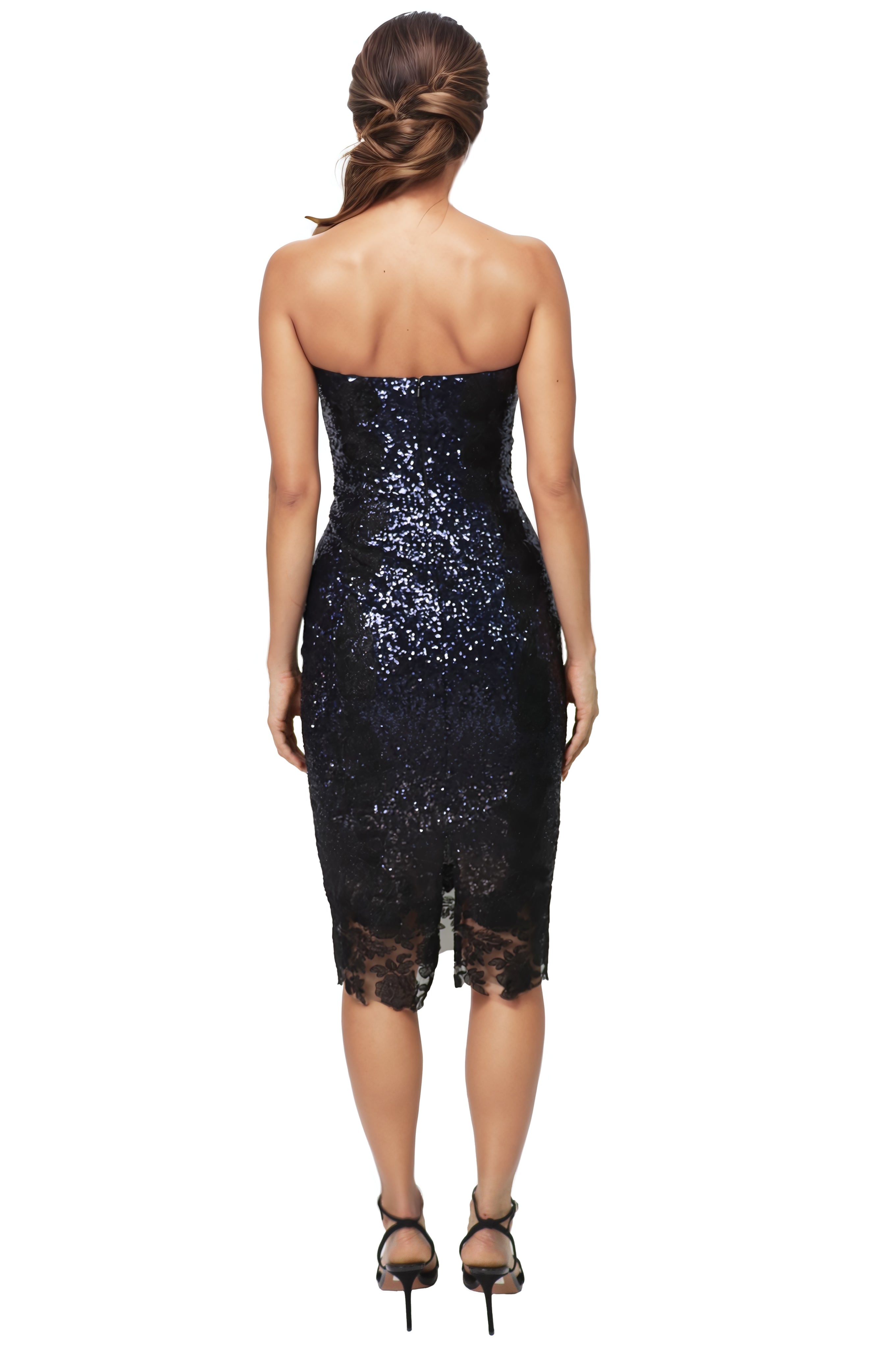 Sequin Strapless Lace Hem Bodycon Cocktail  