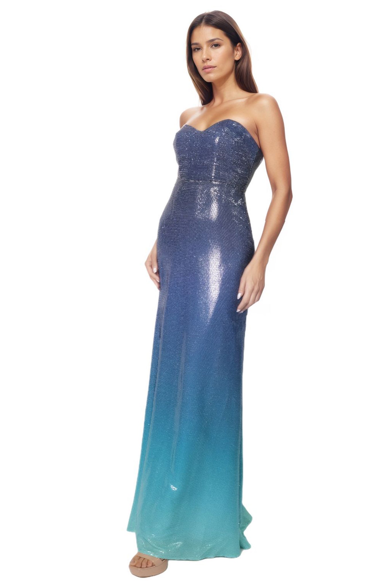 Strapless Sweetheart Ombre Sequin A-Line Gown  