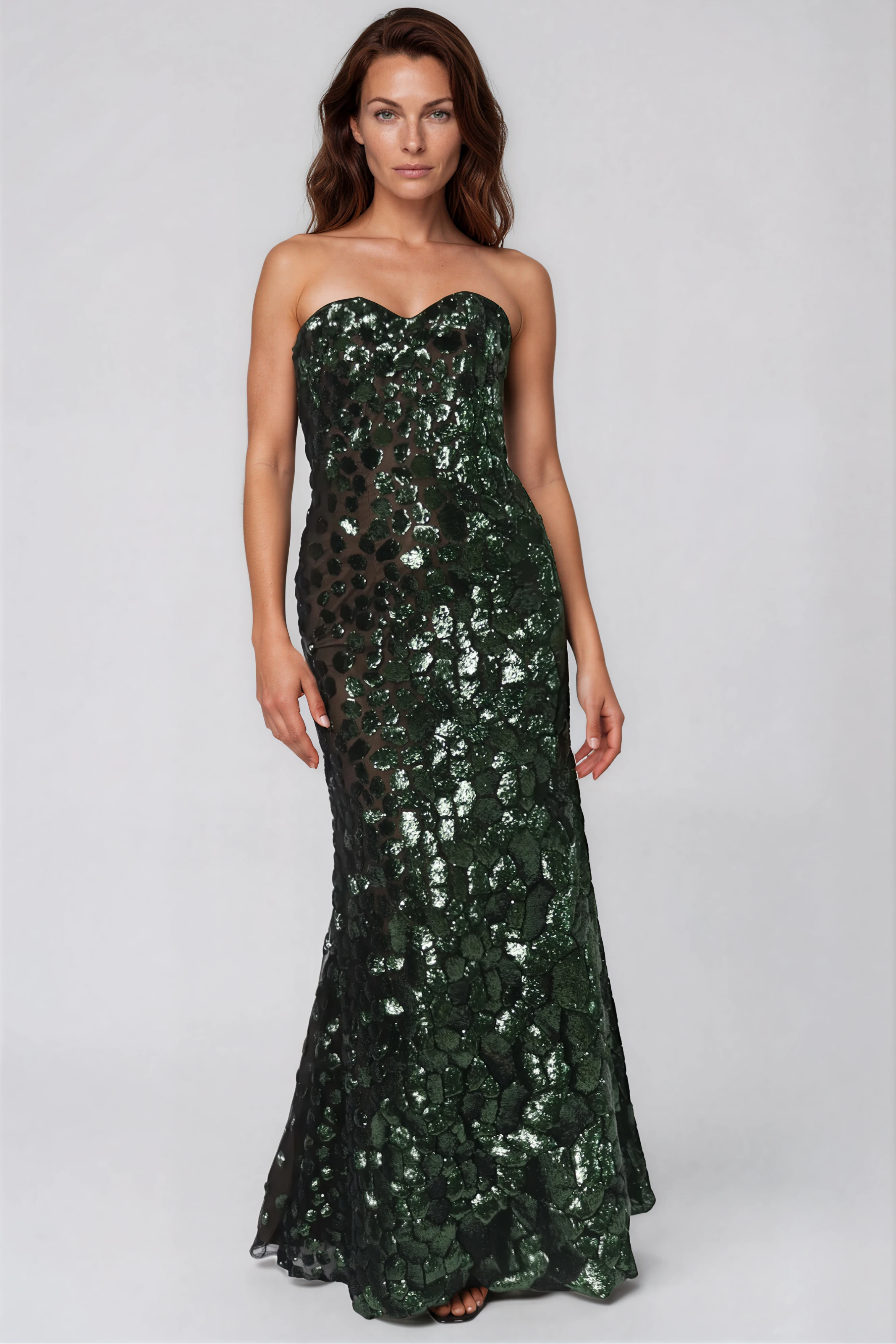 Strapless Sequin Fit And Flare Gown Gown Rene Ruiz Collection